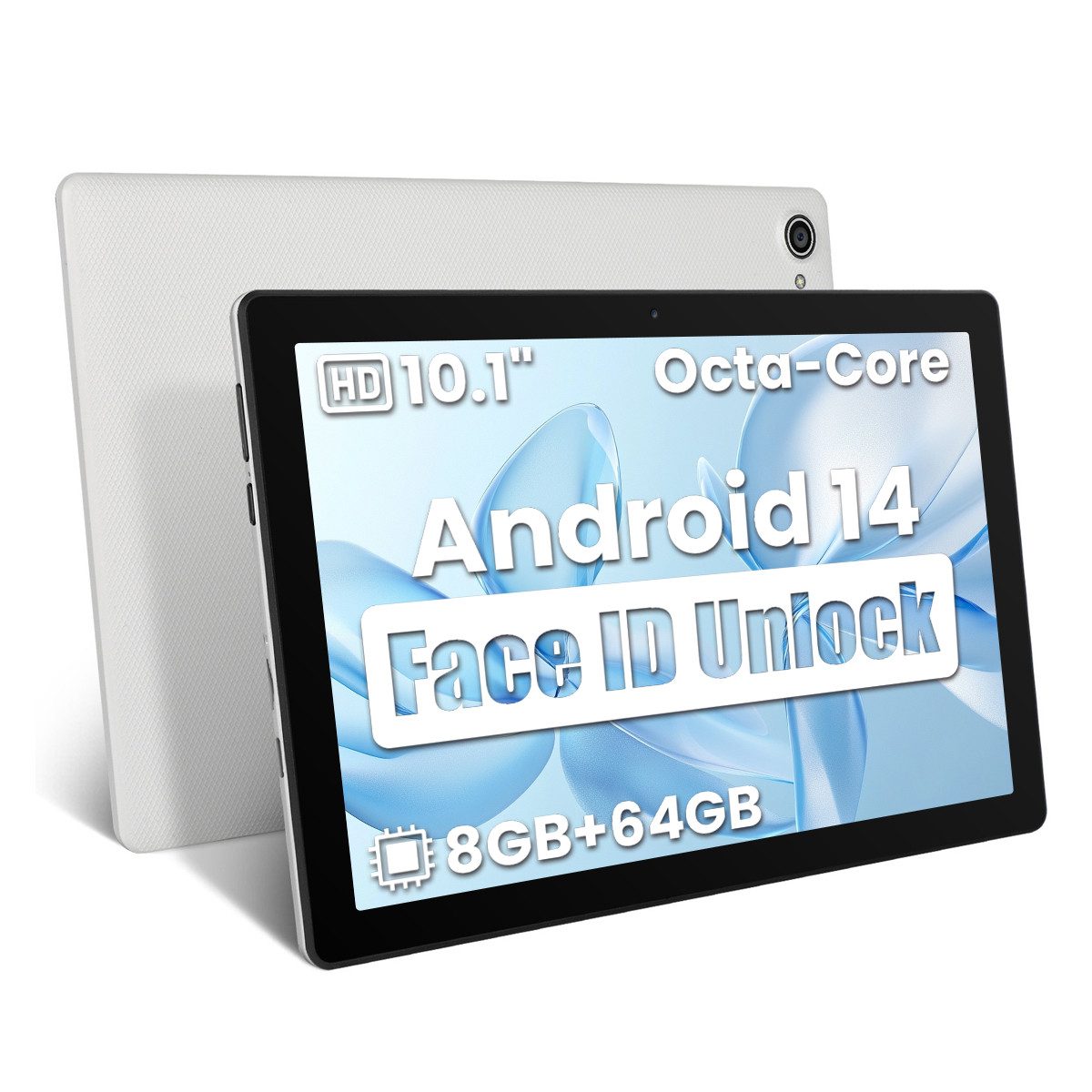 Happybe 10 Zoll Android 14 64GB ROM Erweiterbar auf 1TB, 1280x800 5000mAh Tablet (10", 64 GB, Android, WiFi6, Widevine L1, Split-Screen-Funktion, OTG-Übertragung)