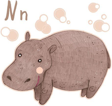 (1 St) Nilpferd Buchstabe Wandtattoo N Hippo Wall-Art