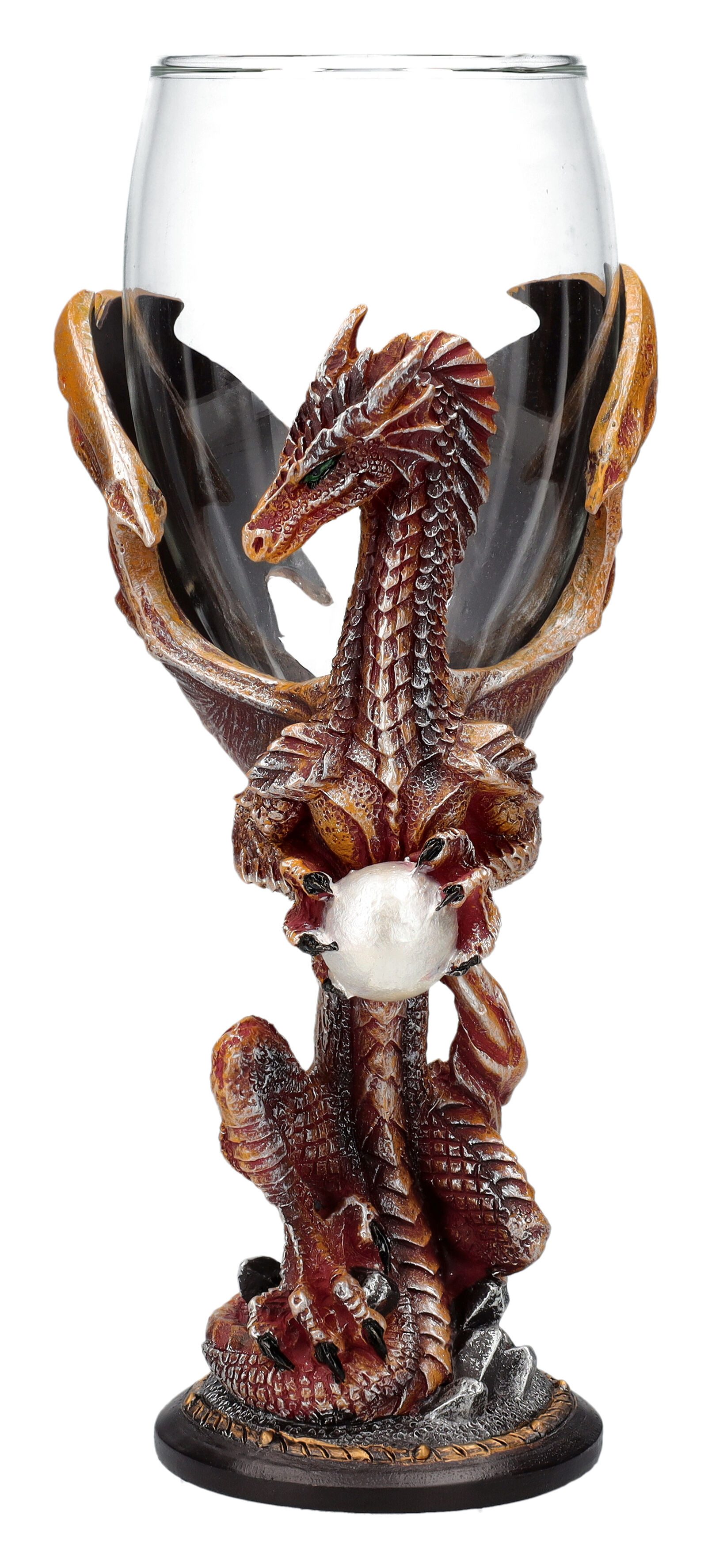 Figuren Shop GmbH Becher Glas Kelch Drache - Rock Blade - Fantasy Deko Weinkelch Weinbecher, Kunststein (Polyresin), Glas