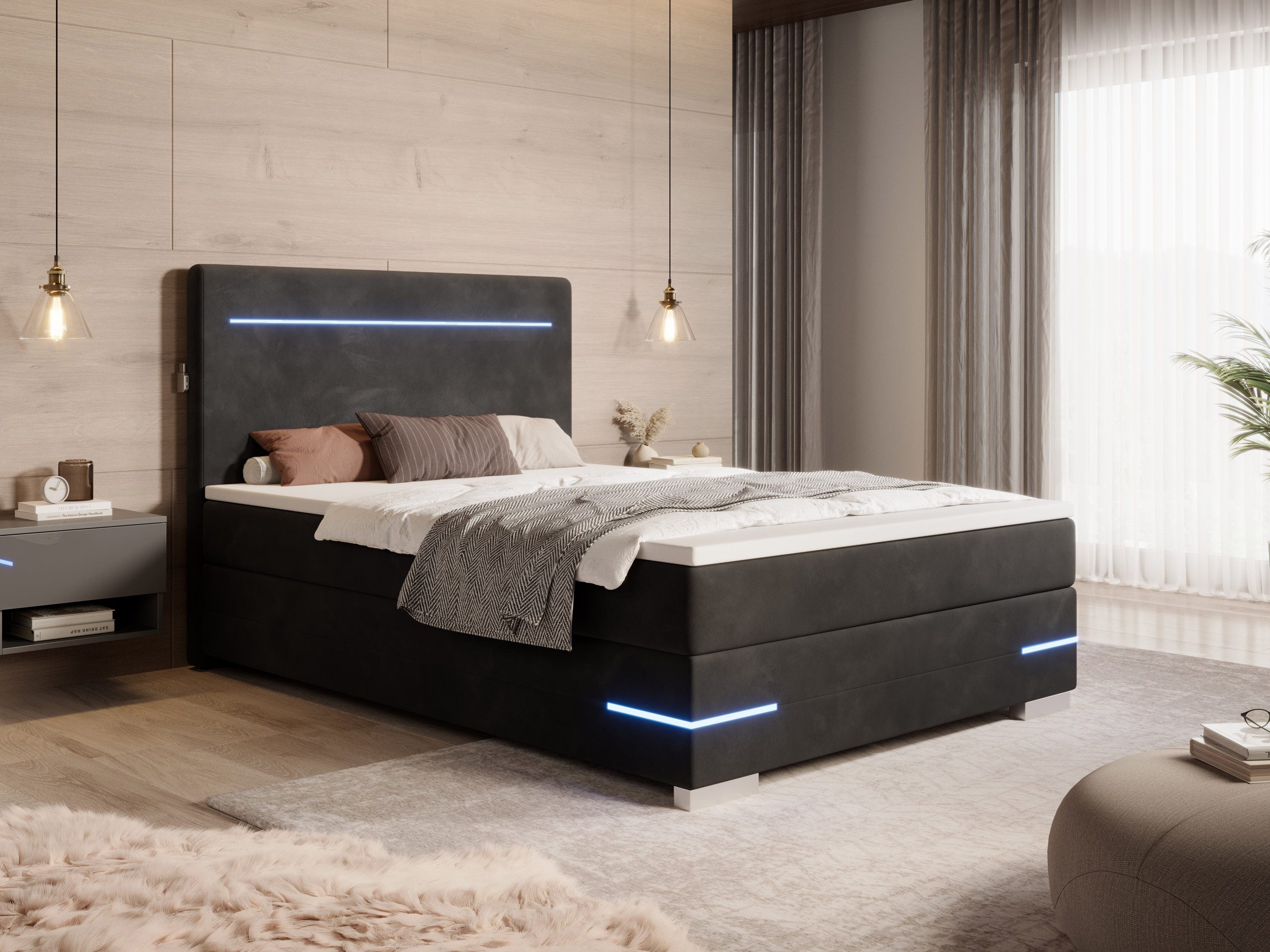 wonello Boxspringbett Portland, Samt Bett mit günstig online kaufen