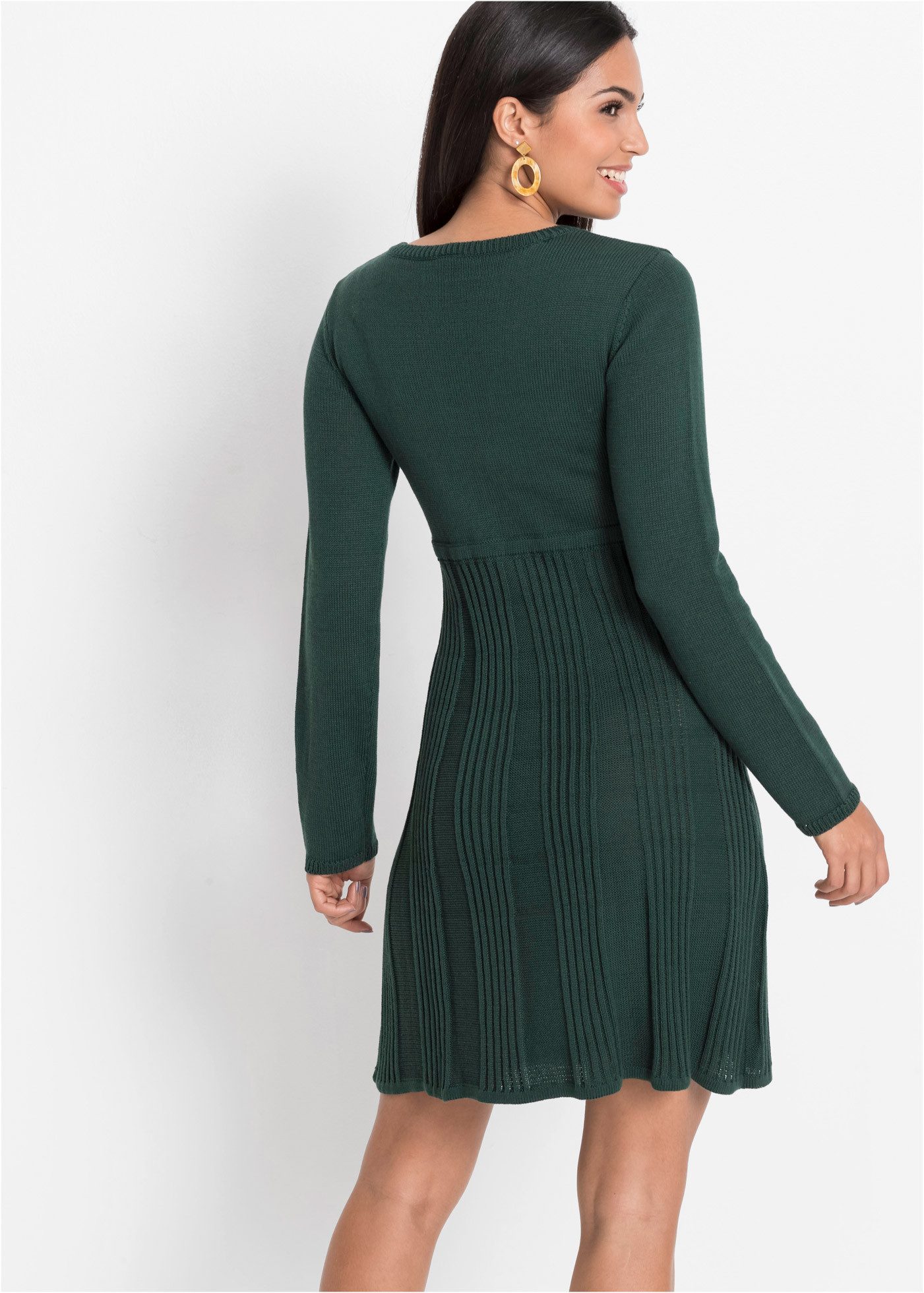 bonprix Strickkleid für stilvollen Auftritt, aus Baumwolle und Polyacryl, mit Rippen-Mix