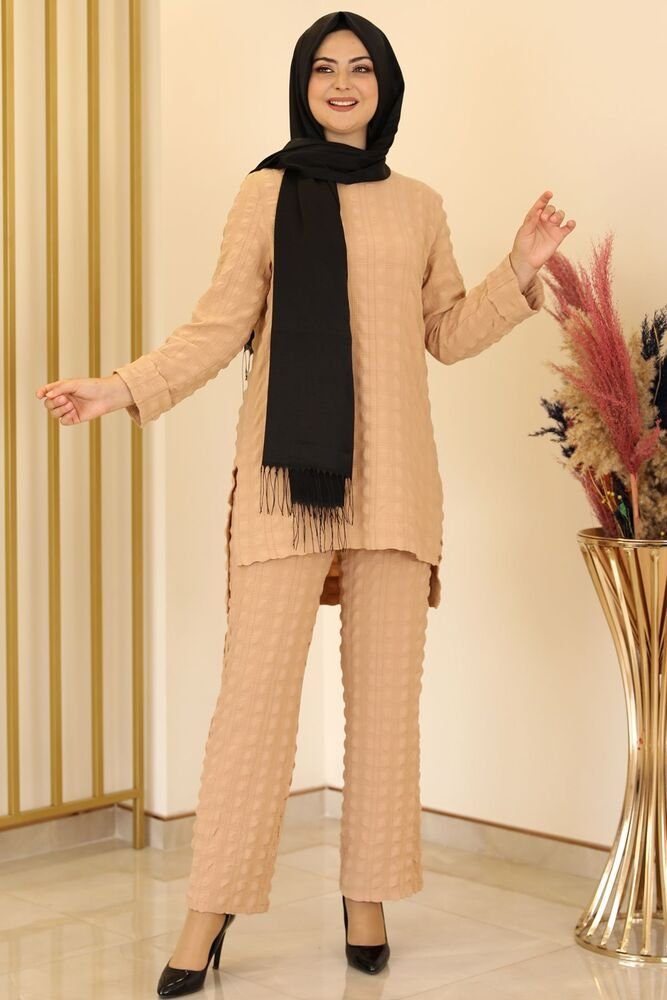 fashionshowcase Hosenanzug Damen Longtunika-Anzug - Modischer Hijab Zweiteiler