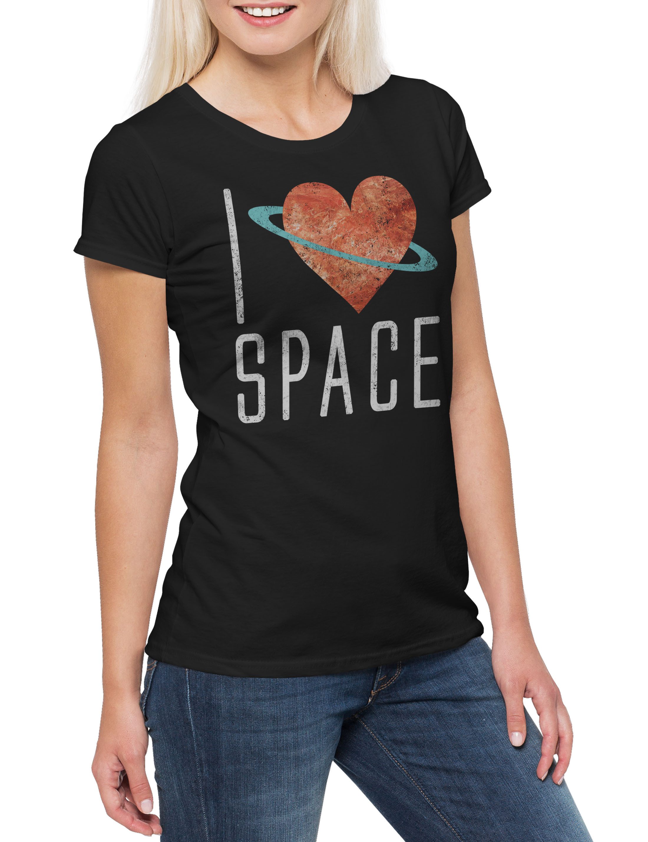 Urban Backwoods Print-Shirt I Love Space Damen T-Shirt Station Astronaut Raumfahrt Cosmonaut (1-tlg) Cosmos Kosmos Weltraum Planeten