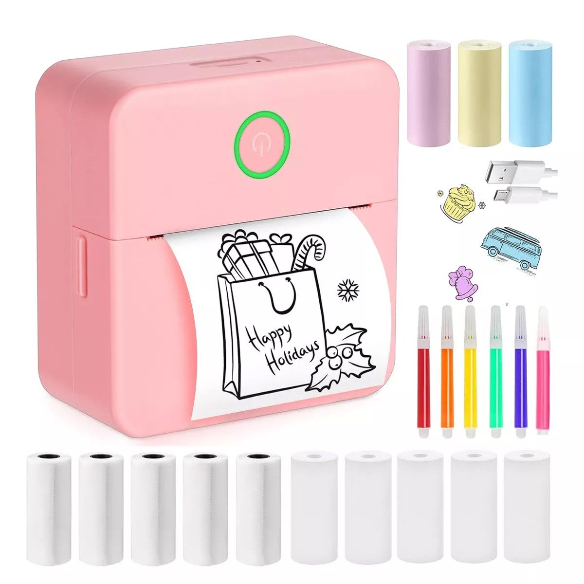 Thermodrucker Kompatibel mit iOS Android Etikettendrucker rosa Etikettendrucker