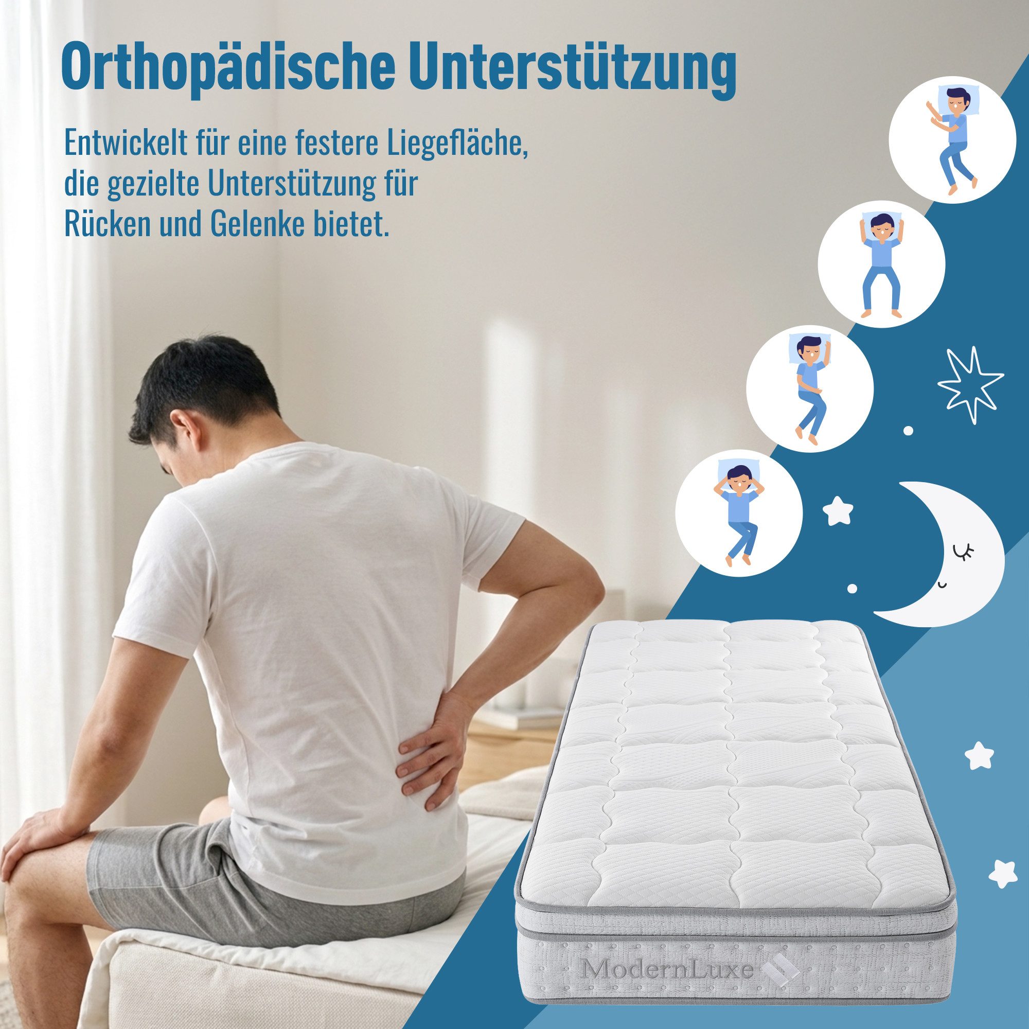 Taschenfederkernmatratze Matratze 90x200 140x200 140x190, H3, 25cm Hohe, Odikalo, 25 cm hoch, (7-Zonen Kaltschaum Hybrid-Matratze, Ergonomische Punktelastizität & Atmungsaktiv)