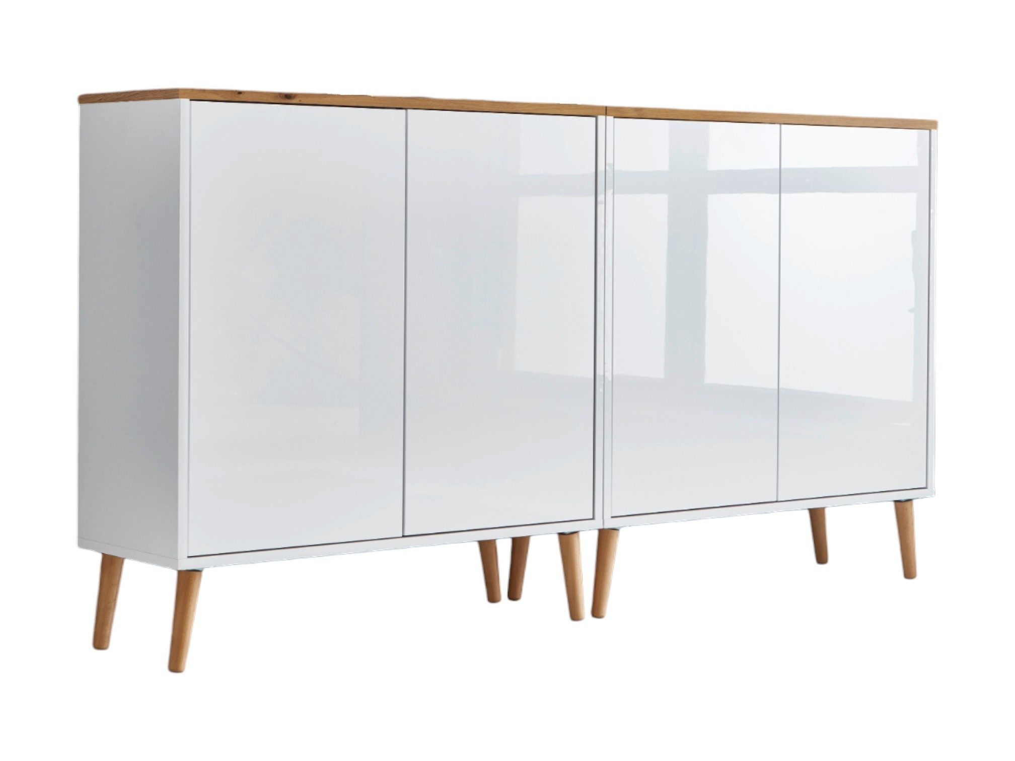 BMG Möbel Sideboard Mailand Set 2 (Kommode Anrichte Aktenschrank, mit Massivholzfuß), Push-to-open-Funktion