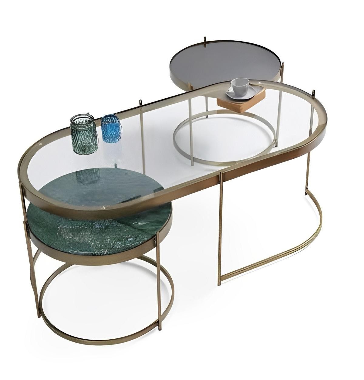 Xlmoebel Couchtisch Eleganter Couchtisch mit Glasplatte und integriertem Beistelltisch (Packung), Made in Europa