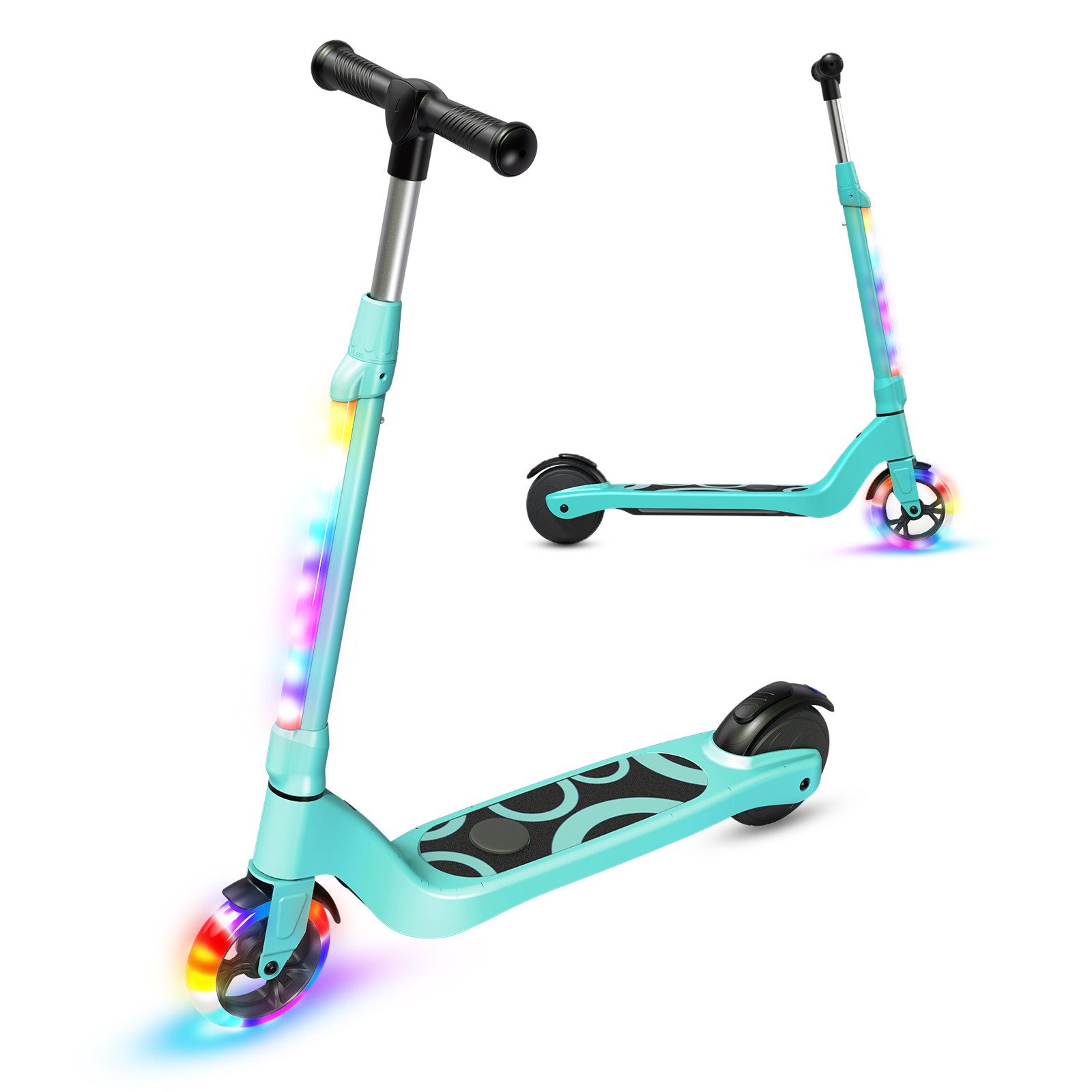 SISIGAD Elektro-Kinderroller E Scooter für Kinder 6-10Jahre,Bunte LED-Lichter+3 Einstellbare Höhe