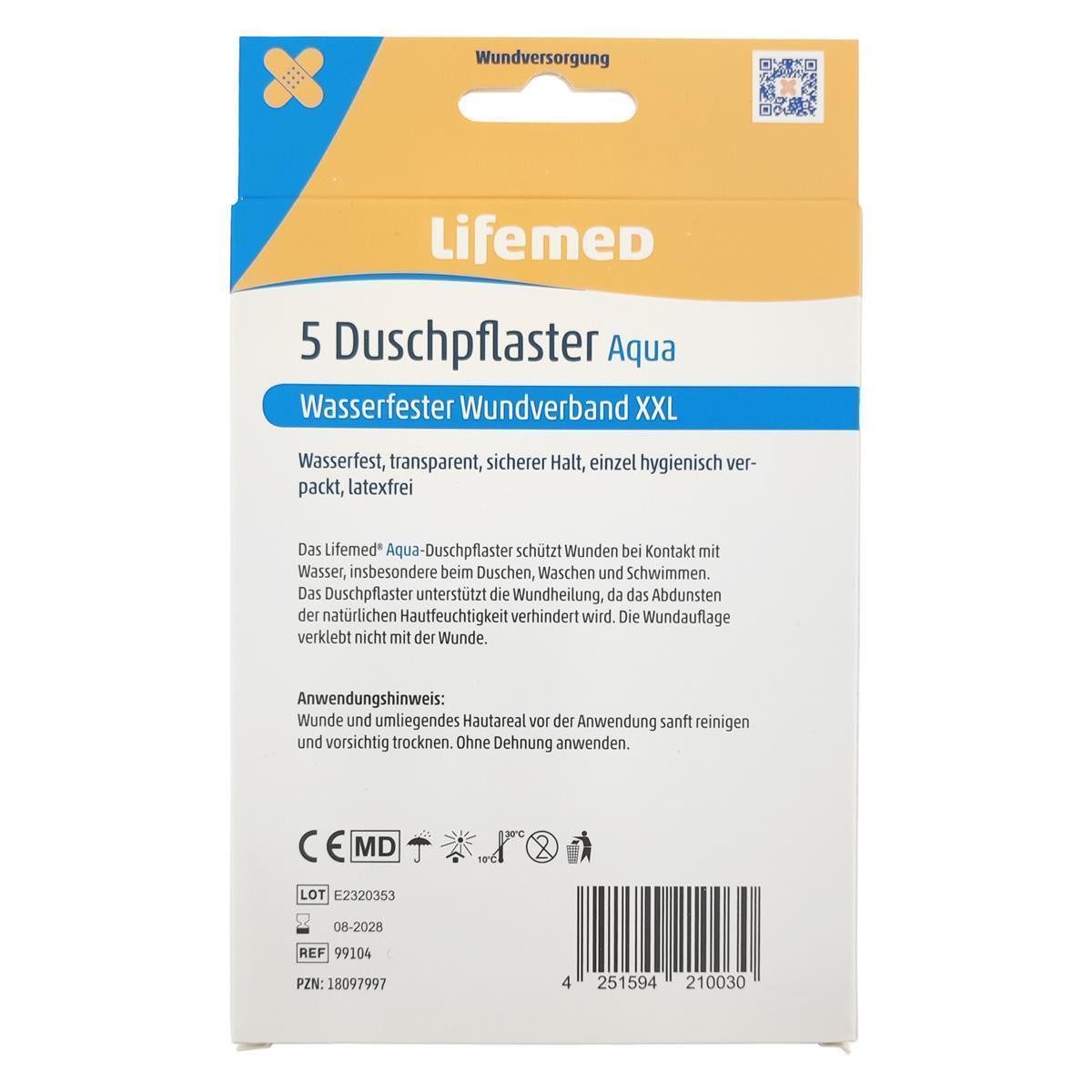 LifeMed Wundpflaster 5 "Lifemed" Duschpflaster XXL 10 cm x 8 cm transparent "Aqua" (Stück, 5 St., Duschpflaster), Wasserdichte Pflaster Transparente Pflaster Aqua