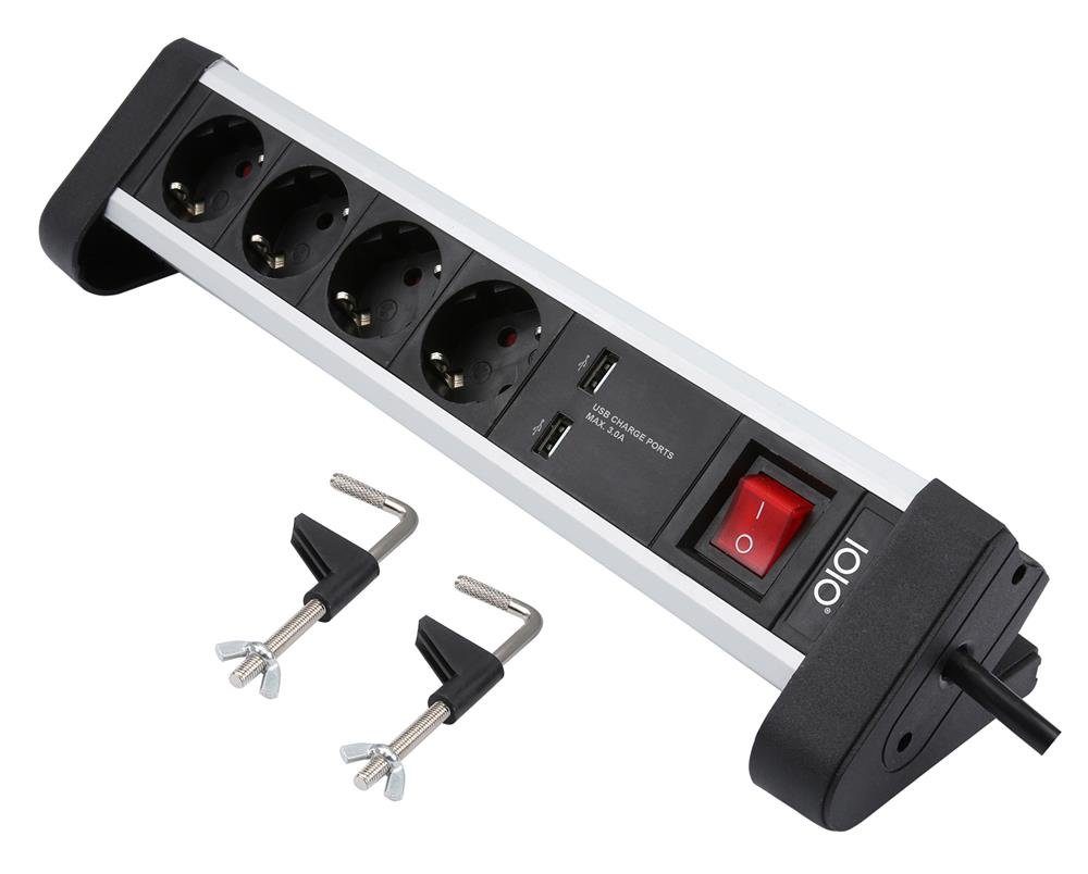 USB Steckdosenleiste 1,5m 45 Mehrfachsteckdose, Schalter 41224 2x 4-fach mit Grad schwarz IOIO