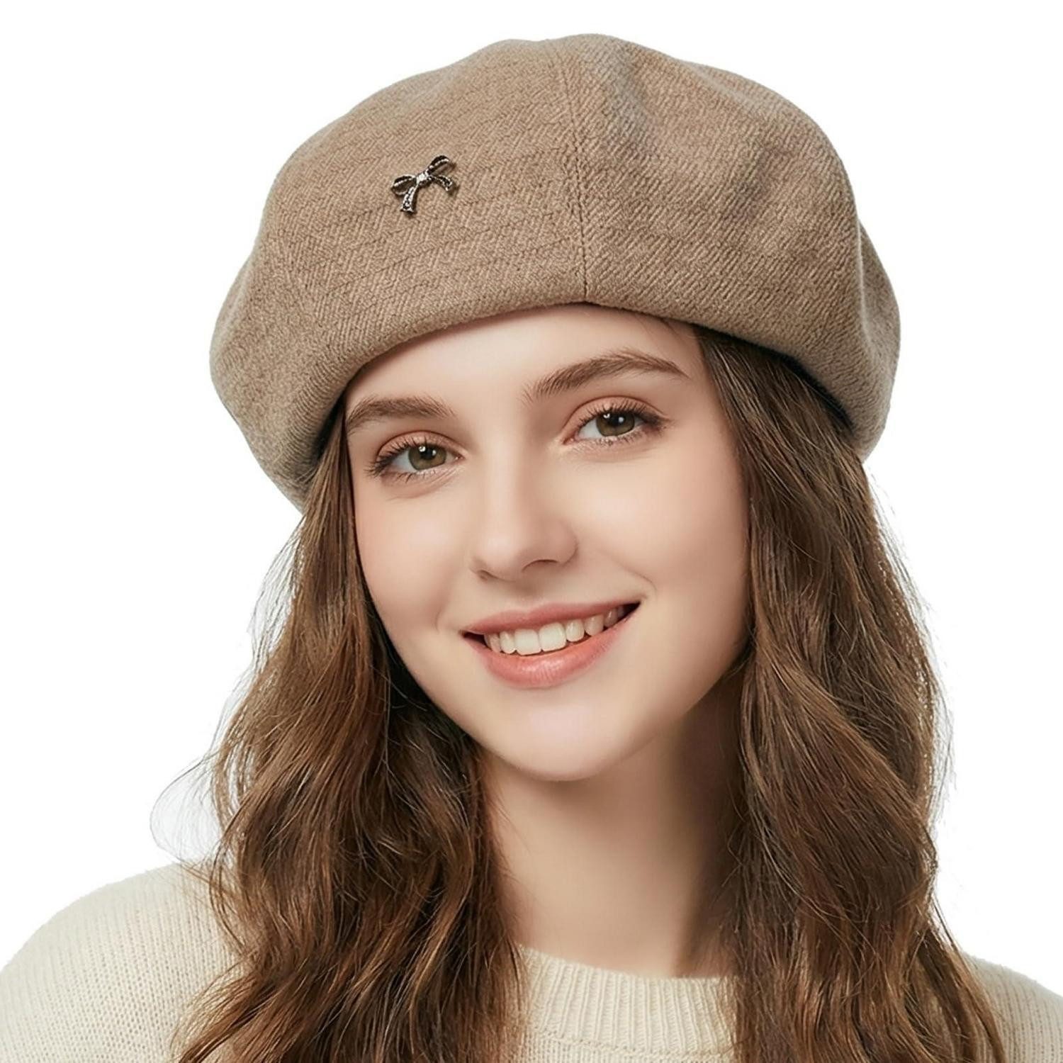 LuxusKollektion Baskenmütze Baskenmütze Damen Barett Beret Malermütze achteckig 56-58 Khaki