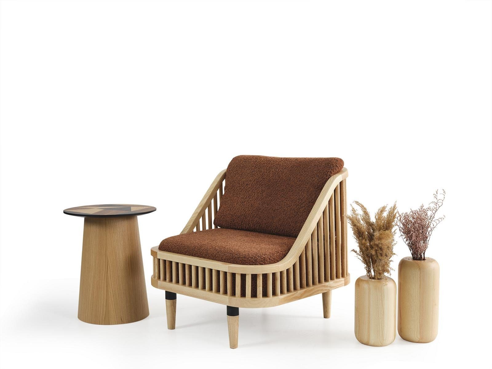 JVmoebel Sessel Holz Sessel Wohnzimmer Polster in Lehnstühle Made Europe (Sessel), Möbel Neu