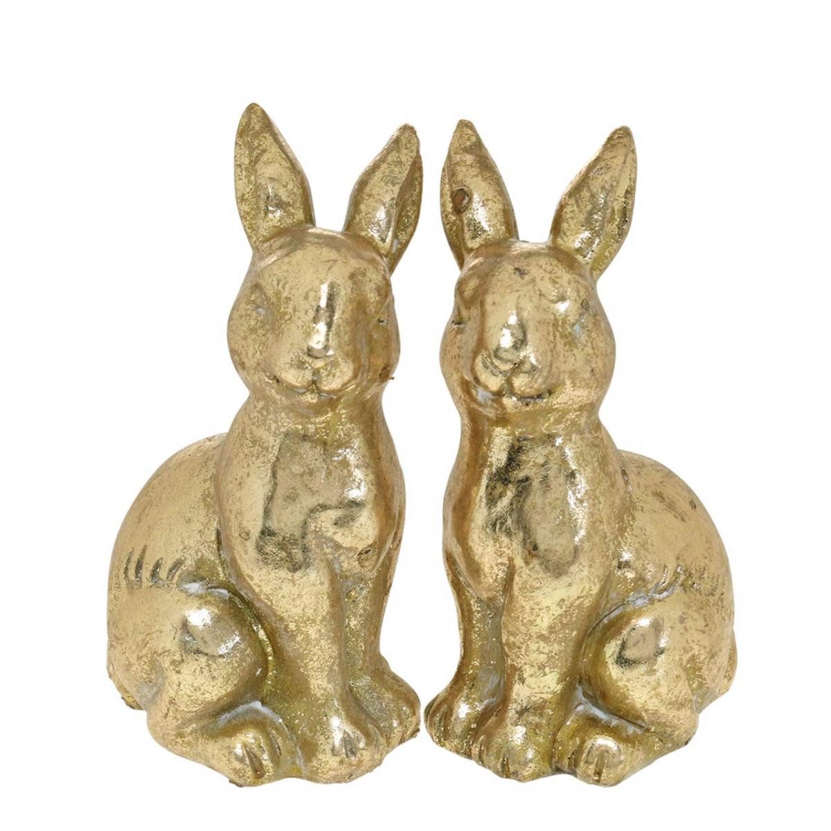 Florists Products Osterhase Hase Gold Deko Antik sitzend Nostalgie Osterdeko H12,5cm 2er, 2 Stück