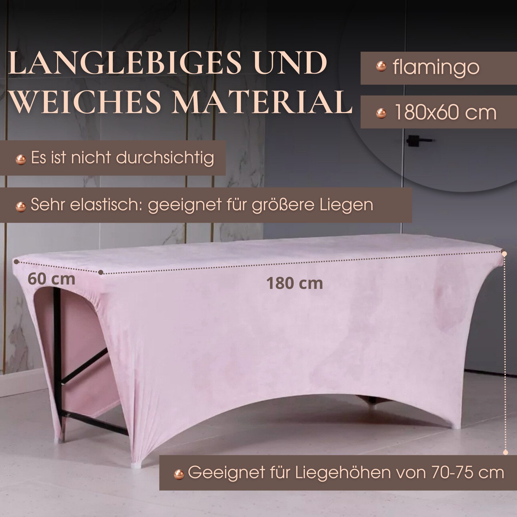 STM Company Massageliege Verlängerter Liegenbezug aus Velours für Kosmetikliege & Massageliege (Elastischer Spannbezug mit Fußaussparung), 180x60 cm/ 190x70 cm