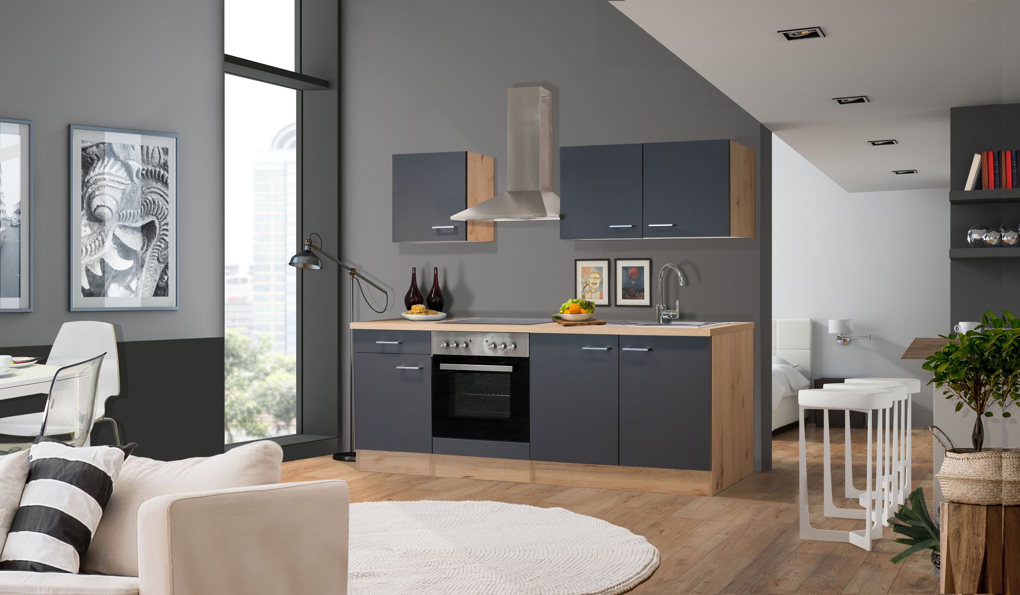 Flex-Well Küchenzeile Morena, wahlweise mit E-Geräten, Gesamtbreite 210 cm