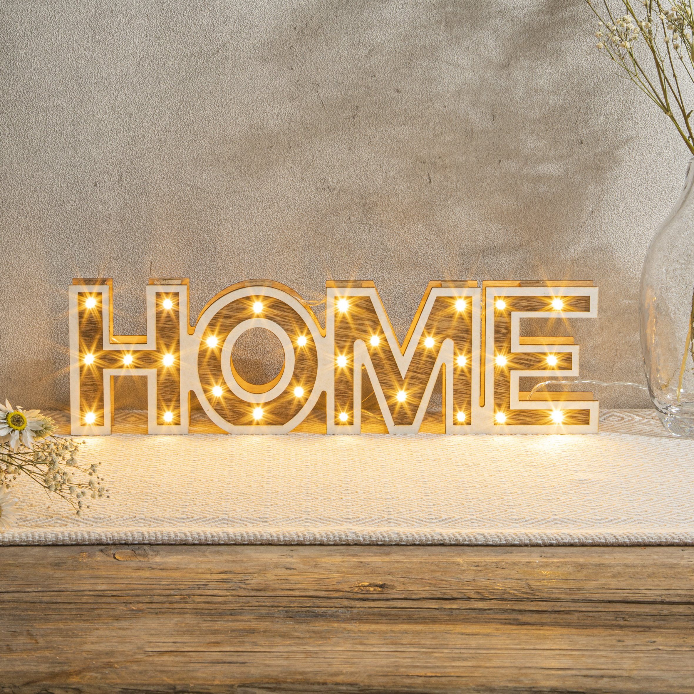 steinwohn LED-Dekofigur XL „Home“ oder "Love" mit warm-weißen LED, aus Holz, Batteriebetrieben
