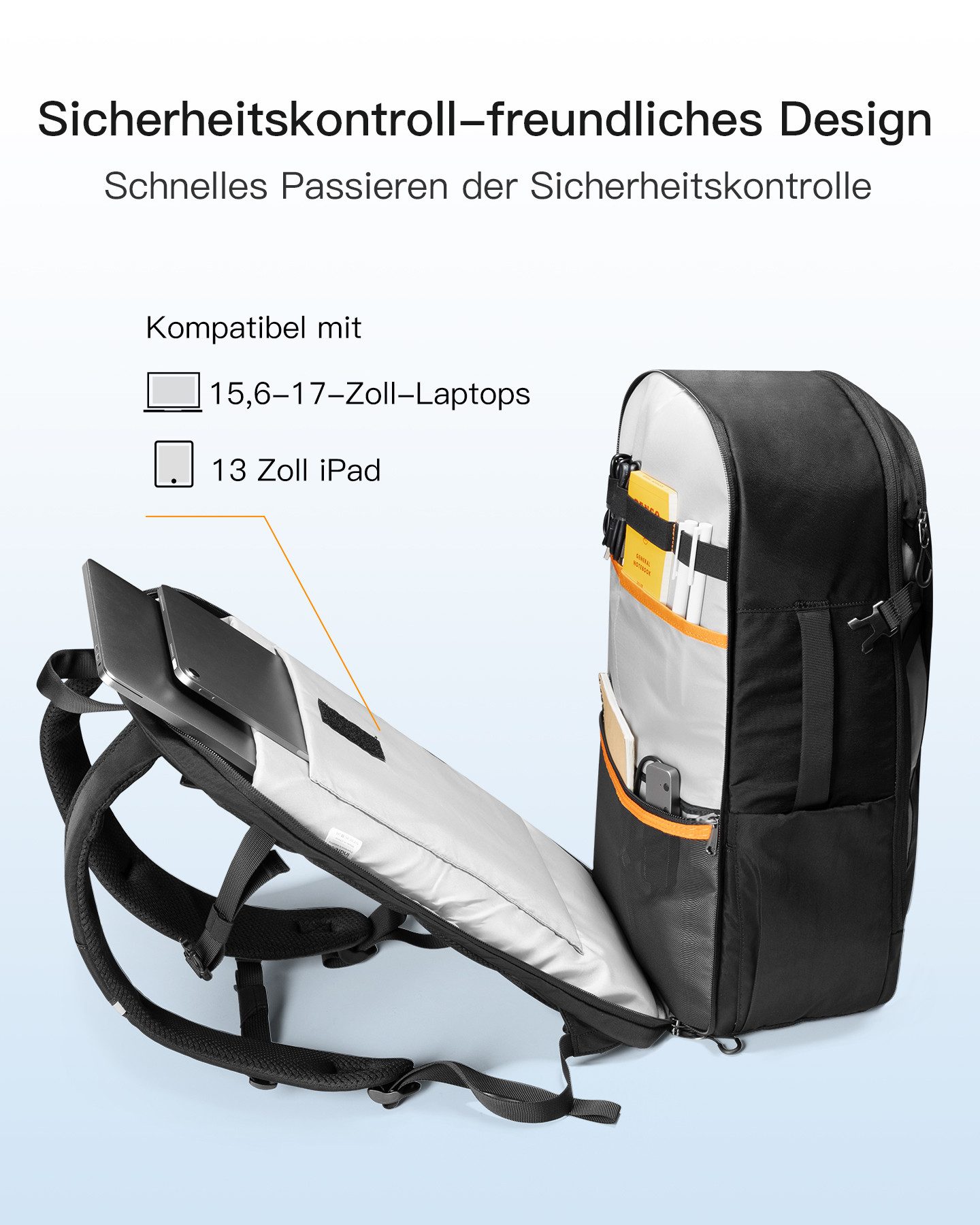 Inateck Laptoprucksack 38,5L Leichter Reiserucksack, TSA Freundlich Handgepäck Rucksack, für 15,6-17 Zoll Laptop, Groß Travel Backpack für Business Reise