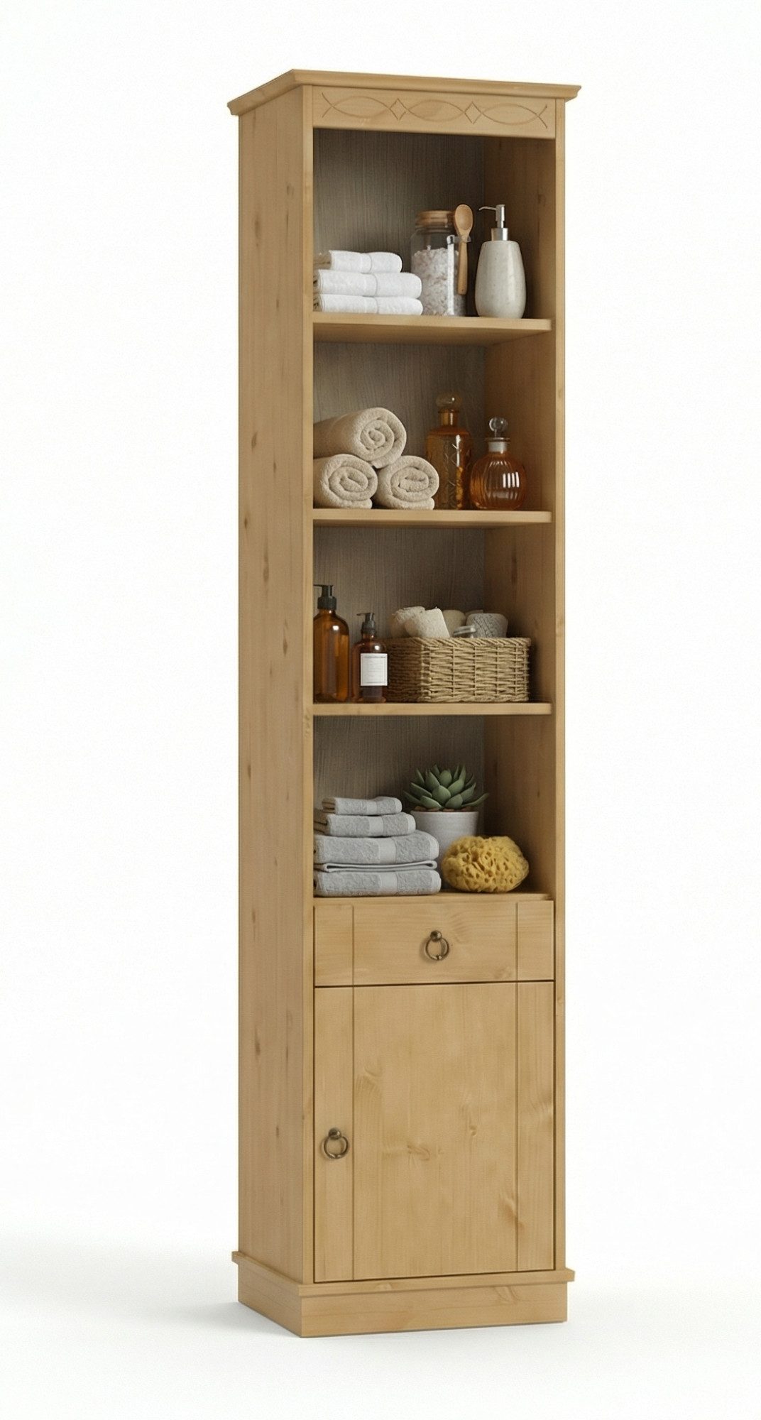OTTO home Hochschrank Indra, Badschrank, Badmöbel, Badezimmerschrank (B/T/H: 46/32/186 cm) aus massiver Kiefer, mit Schublade, FSC®-zertifiziert