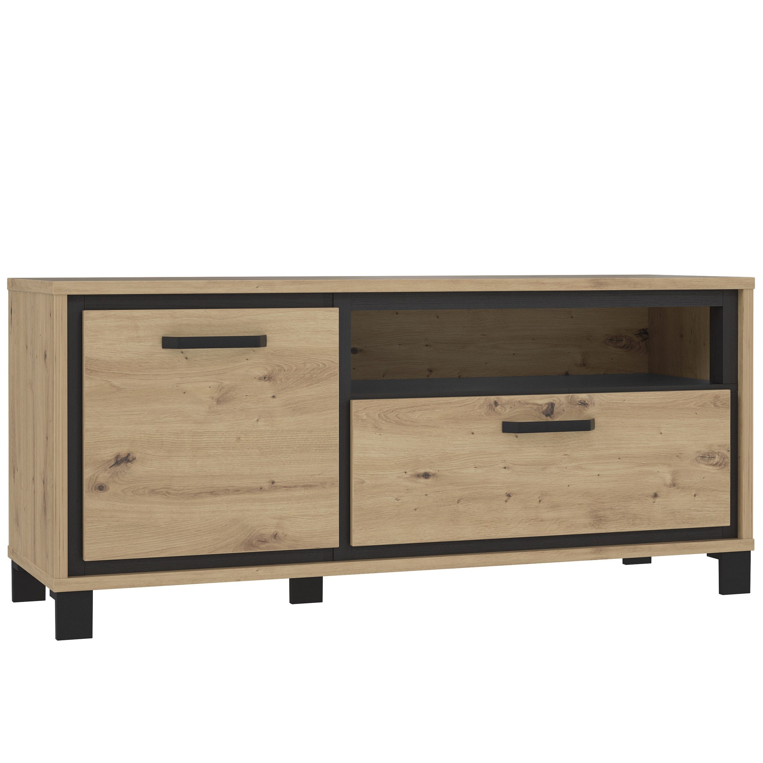 Newroom Lowboard Artisan Eiche und schwarze Eiche 131 cm, TV Lowboard Artisan Eiche und schwarze Eiche Modern TV Schrank