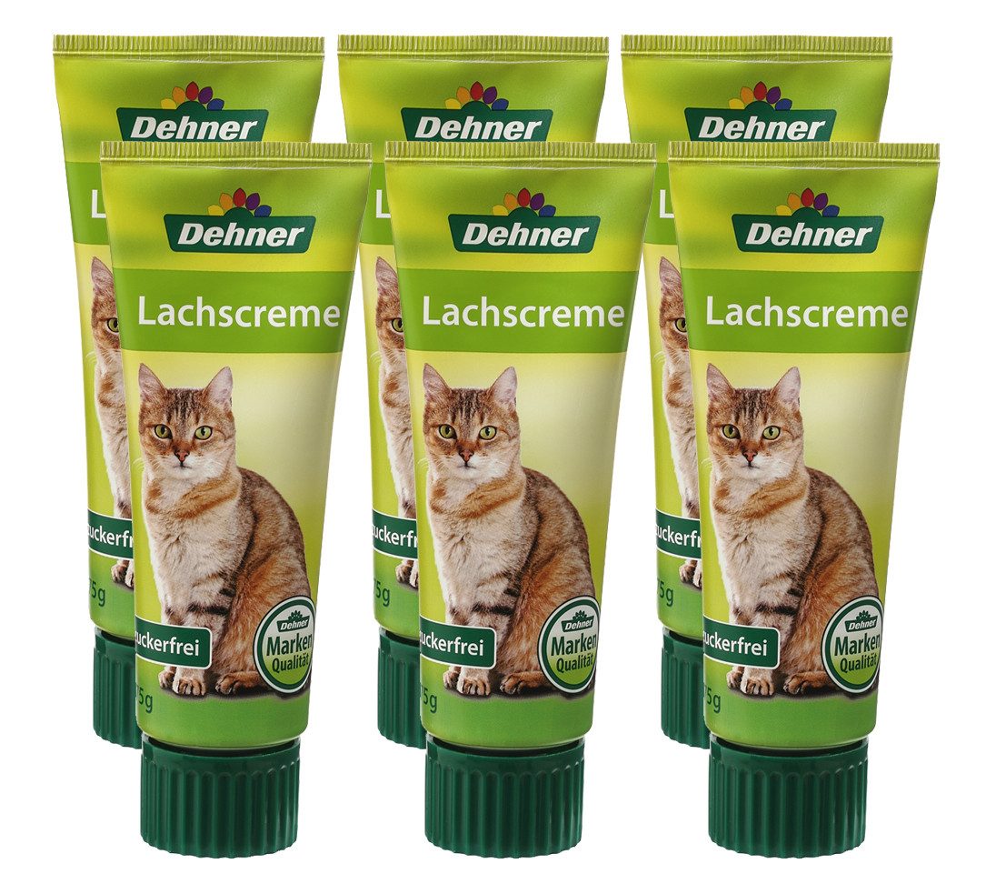 Dehner Lieblinge Katzensnack Creme Lachs, 6 x 75 g Lachs, 450g, Leckerli für ausgewachsene Katzen, zuckerfrei