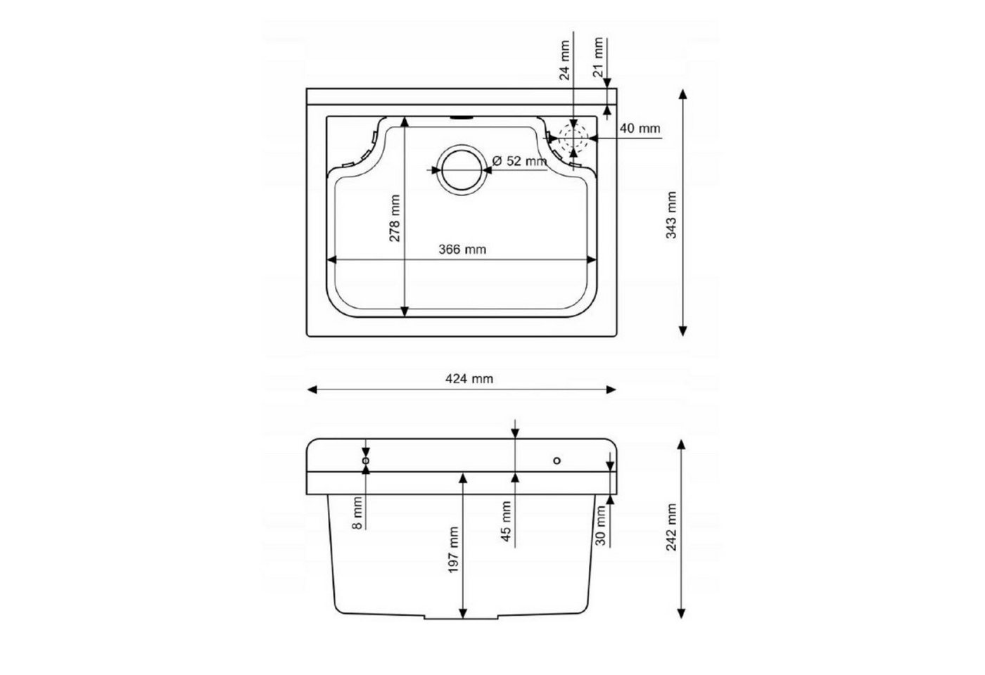 Thumbnail - QLS Küchenspüle MANTA, Kunststoff-Spülbecken, 42x34 cm Ausgussbecken Spülbecken Waschbecken Garten Garage Werkstatt