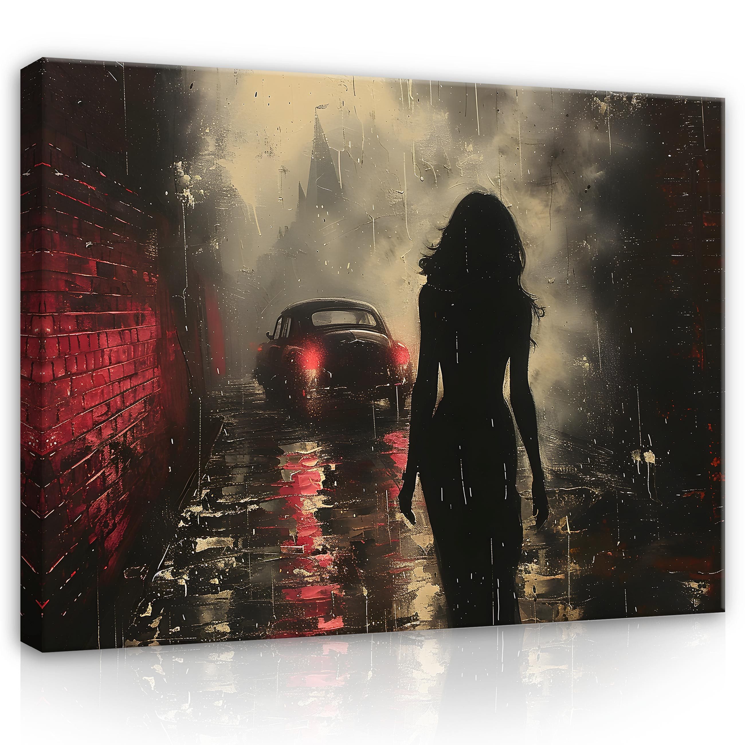Wallarena Leinwandbild Frau Auto Schwarz Modern Wand Deko XXL Bilder Wandbi günstig online kaufen