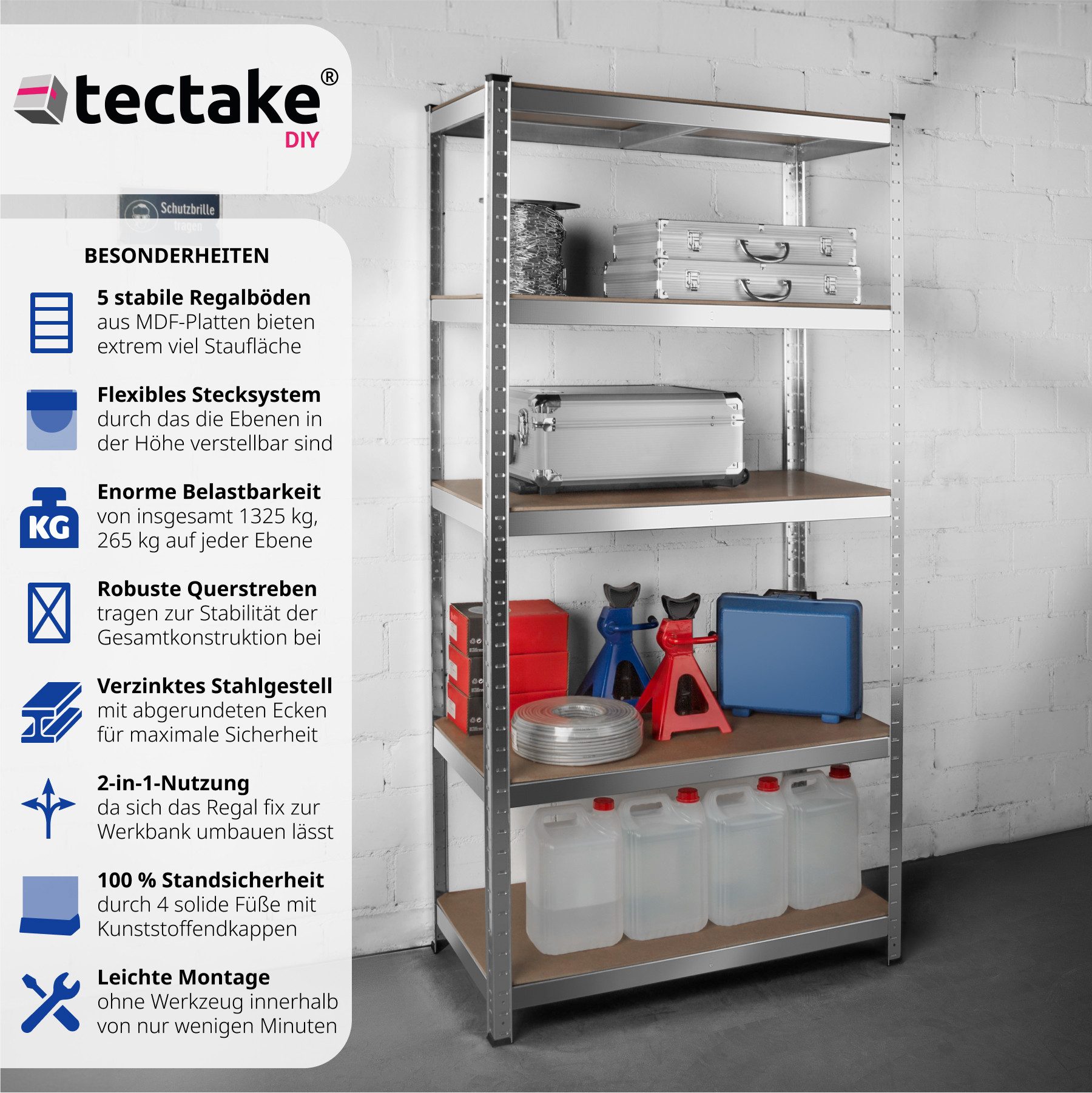 tectake Schwerlastregal, Komplett-Set, höhenverstellbare Einlegeböden günstig online kaufen