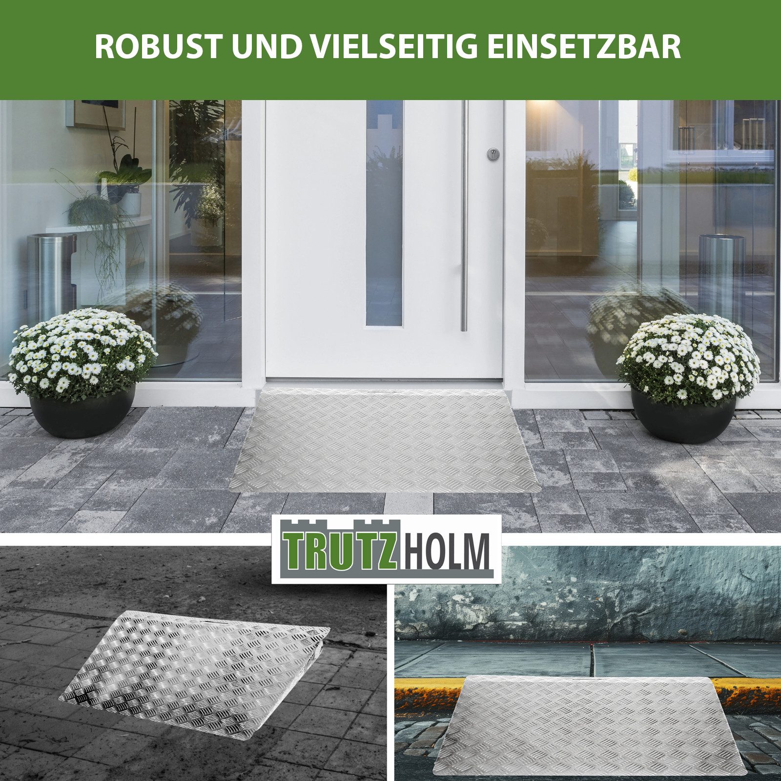 TRUTZHOLM Auffahrrampe Türschwellenrampe 63 cm Länge Rollstuhlrampe mit Tragegriff (Stück, 1-St), 250 kg Traglast,Aluminium