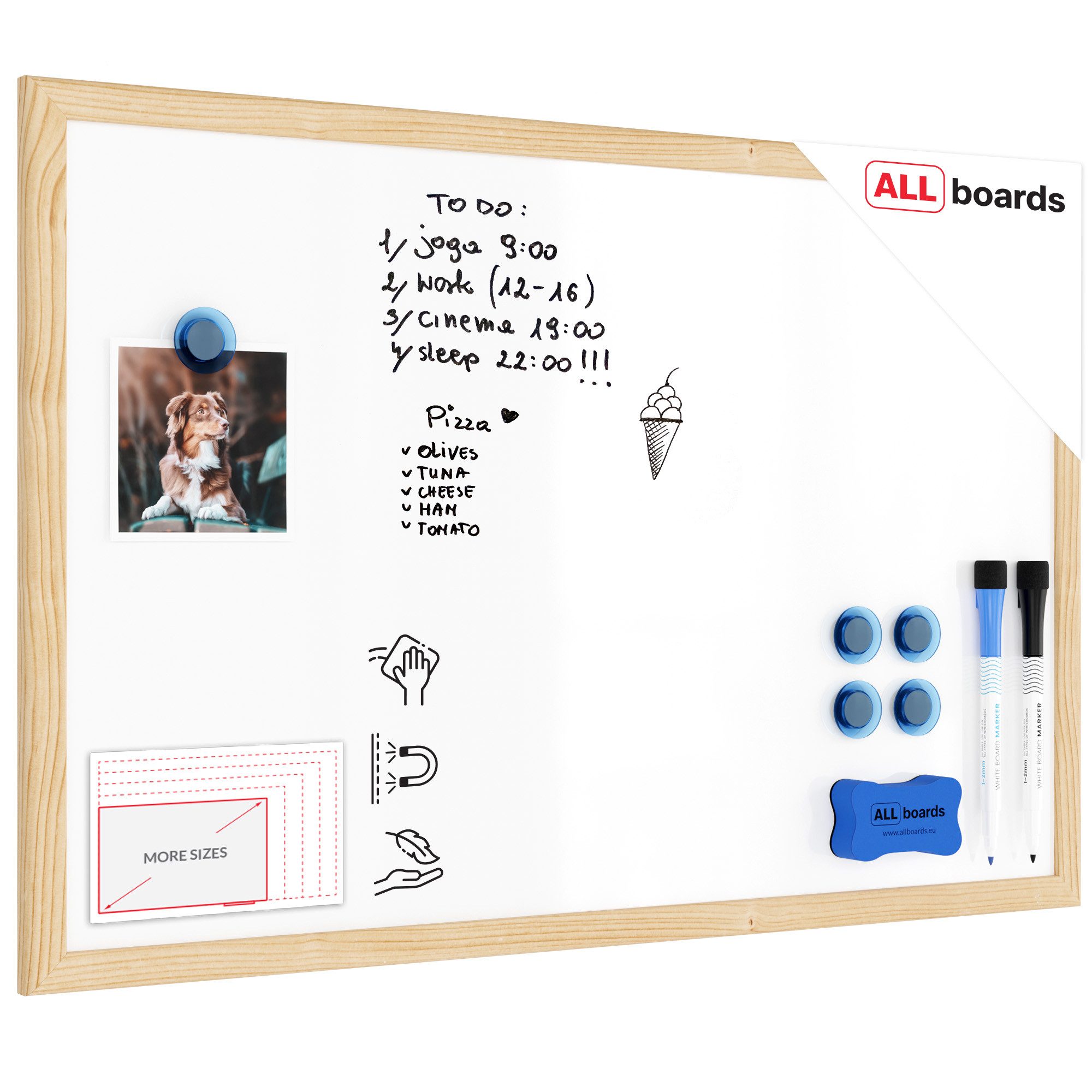 ALLboards Magnettafel Magnettafel Whiteboard Holzrahmen Wandtafel Schreibtafel