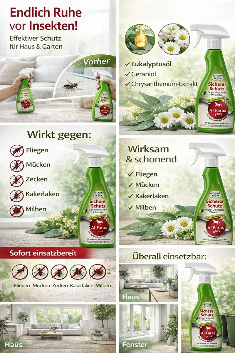 AQUA CLEAN Insektenspray AL FARAS Insektenschutz für Umgebung & Oberflächen 2x 500ml, 1 l