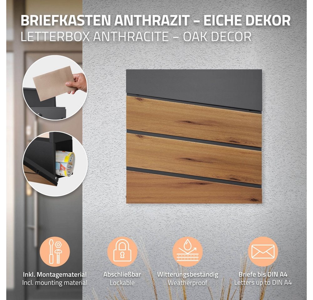 Thumbnail - ML-DESIGN Standbriefkasten Briefkasten Postkasten mit Zeitungsfach, inkl. Standfuß, Briefkastenanlage mit Ständer Anthra...
