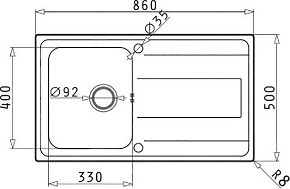 Pyramis Edelstahlspüle, rechteckig, 86/50 cm