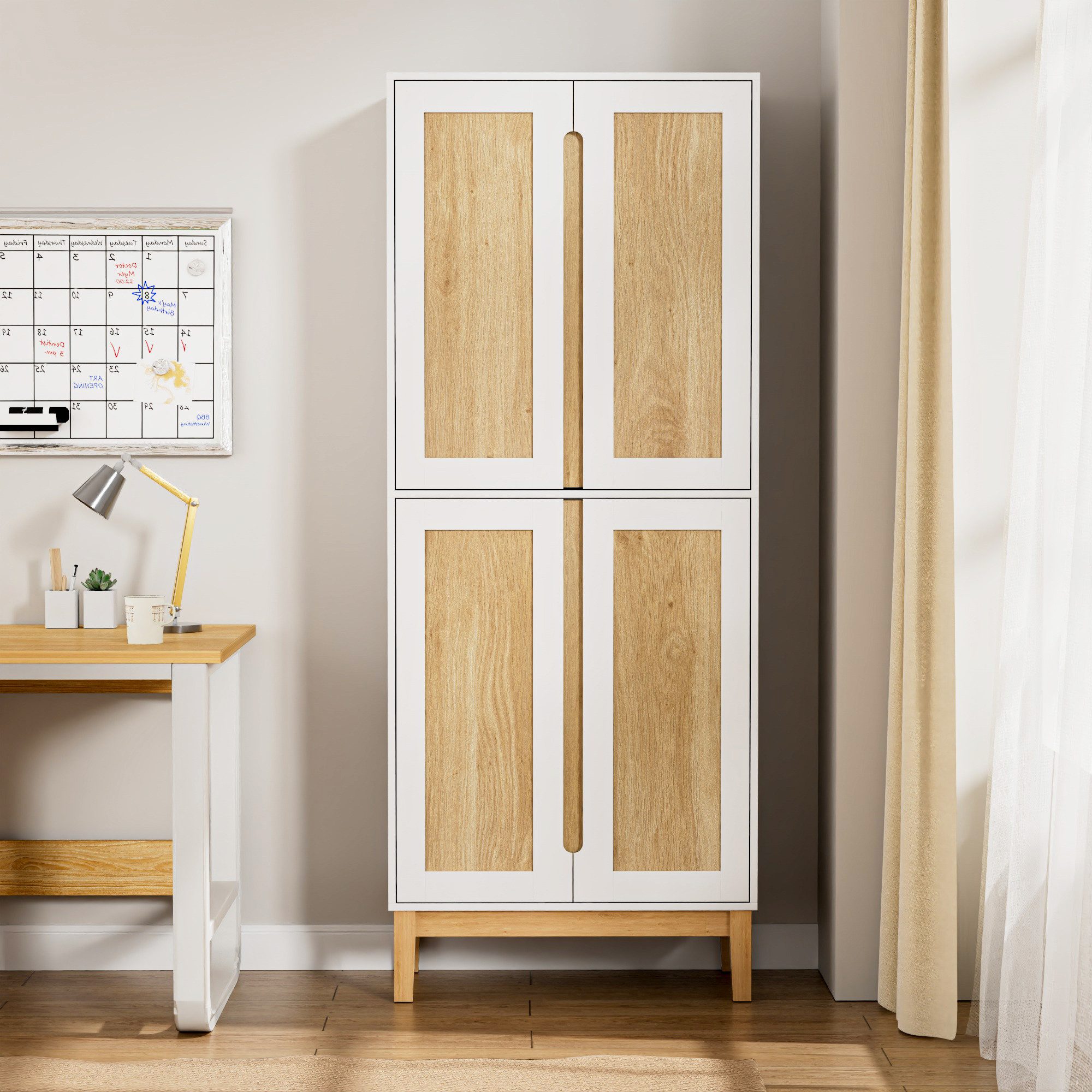UEV Hochschrank mit 4 Türen, Kücheschrank, Badzimmerschrank (vielseitig einsetzbar für Flur, Küche, Hauswirtschaftsraum) Mehrzweckschrank Aktenschrank Hochschrank mit verstellbare Ablage