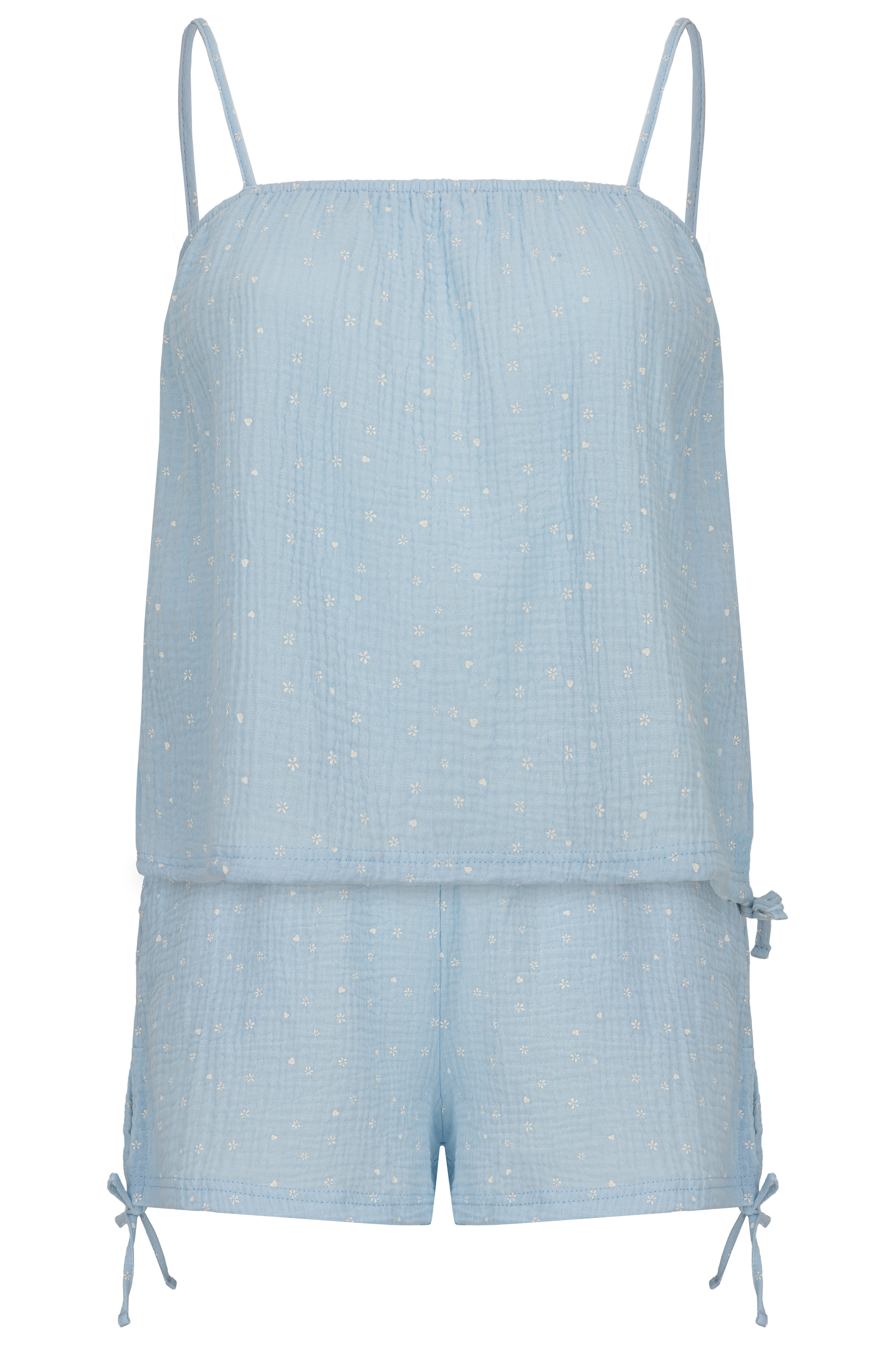 Mademoiselle Sommeil Shorty Damen Musselin Pyjama – Schlafanzug aus 100 % Baumwolle (Set, 2 tlg) mit Spaghettiträger-Top & Raffdetails