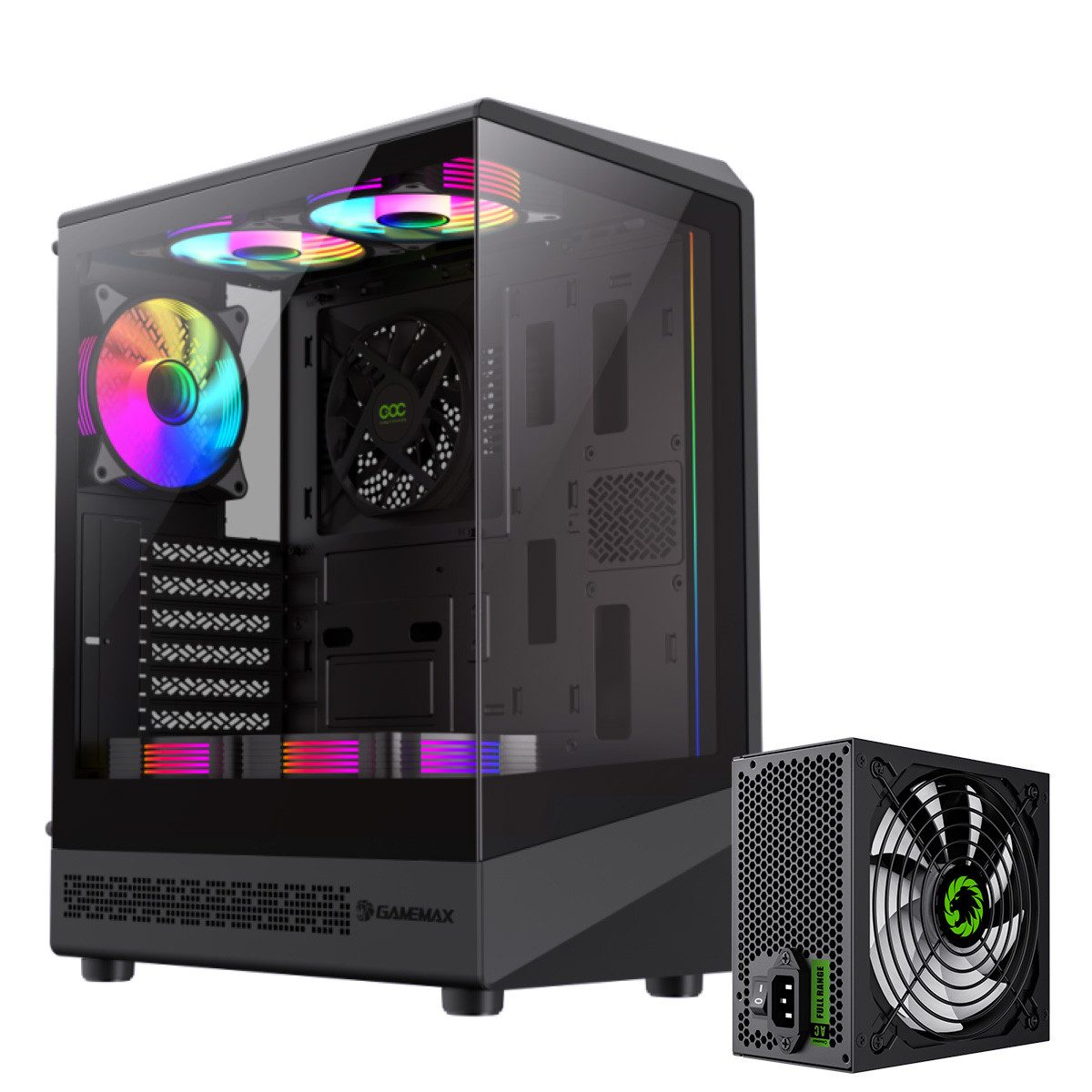 GAMEMAX PC-Gehäuse GAMEMAX SET VISTA COC AB Midi-Tower, 1x USB3.0, 1x USB2.0, 1x USB-C, 750W 80+ Bronze vorinstalliert