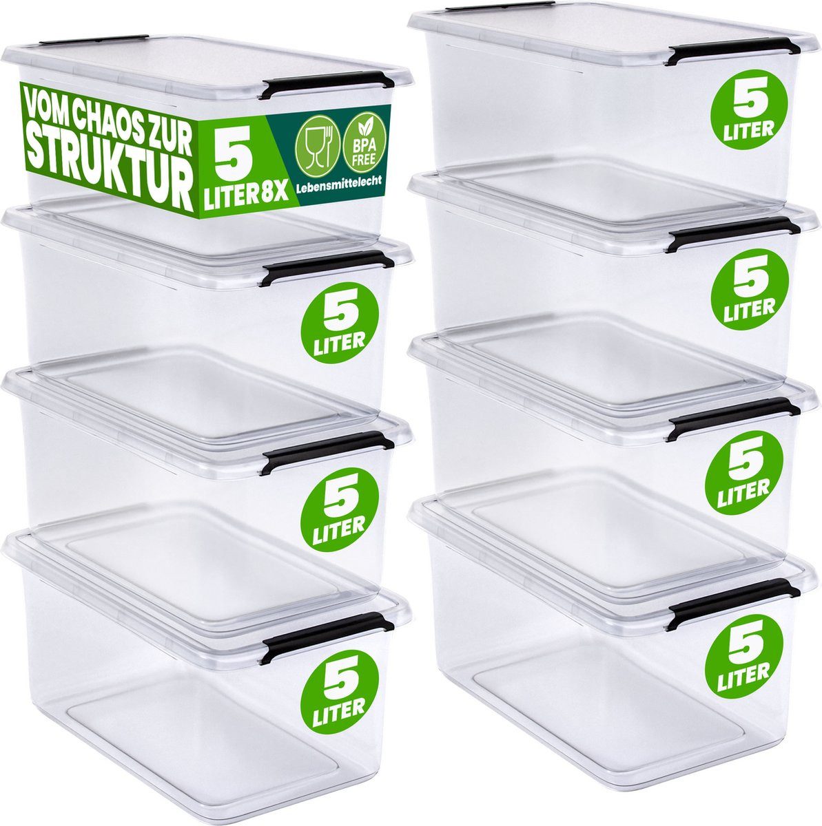 Deuba Aufbewahrungsbox Aufbewahrungsbox Set 8-er - 5 l - stapelbar - 29,5 x 20 x 12 cm (Set, 8 St., 8 Stück), transparent