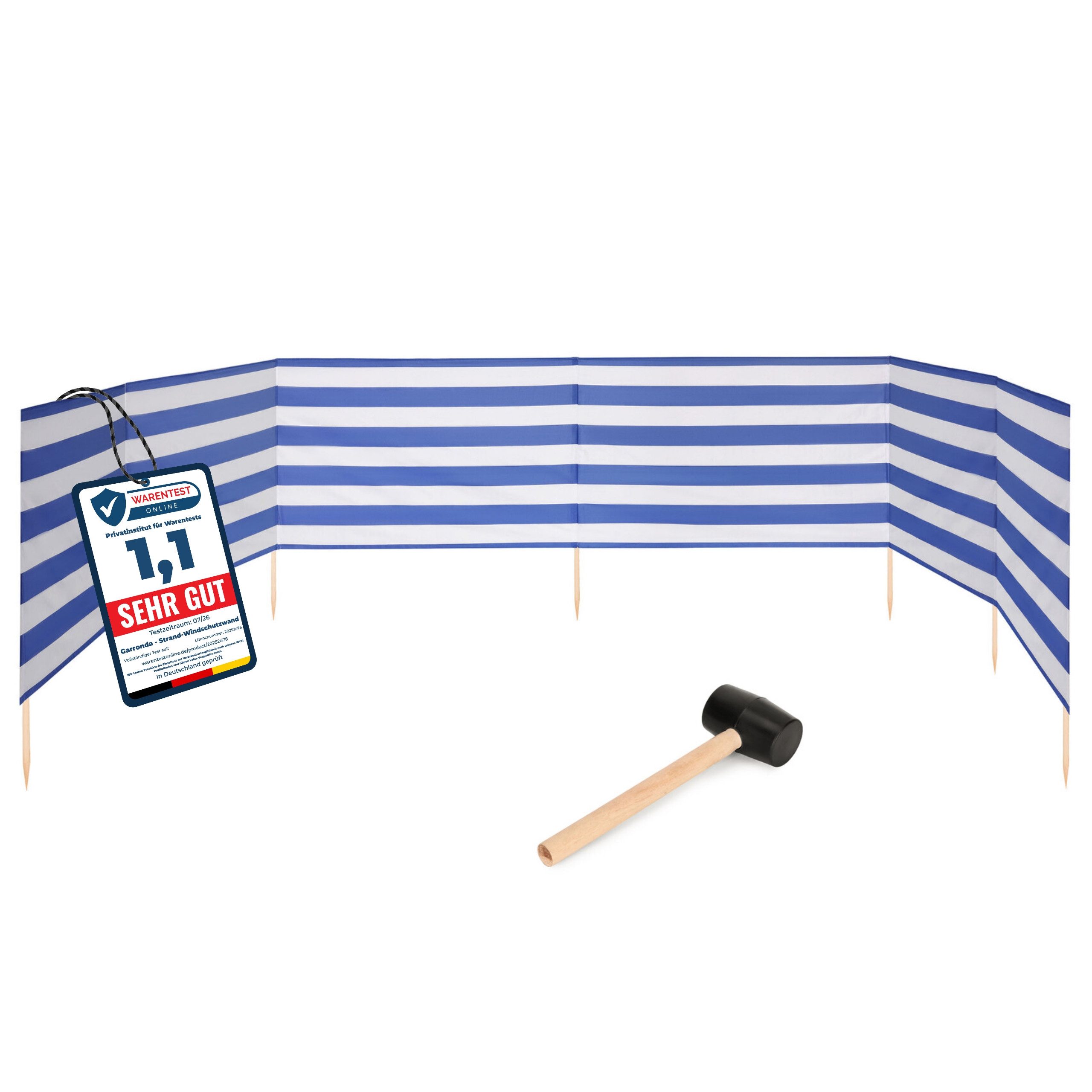 Garronda Windschutz Strand Sichtschutz 8m lang mit Gummihammer Garten Meer GAEX001