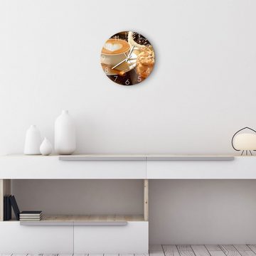 DEQORI Wanduhr 'Milchkaffee und Kekse' (Glas Glasuhr modern Wand Uhr Design Küchenuhr)