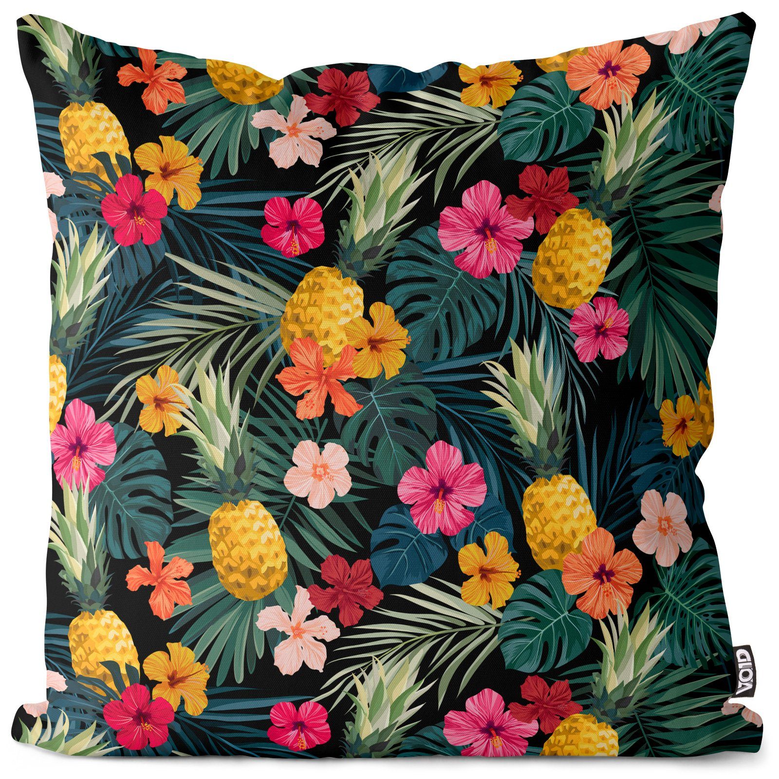 Blumen-Muster (1 Strand Sofa-Kissen Blätter Pflanzen Insel Urlaub Palmen Safari gemustert Kissenbezug, VOID Tropen Stück), Karibik Dschungel Hawaii Hibiskus-Blüten Früchte