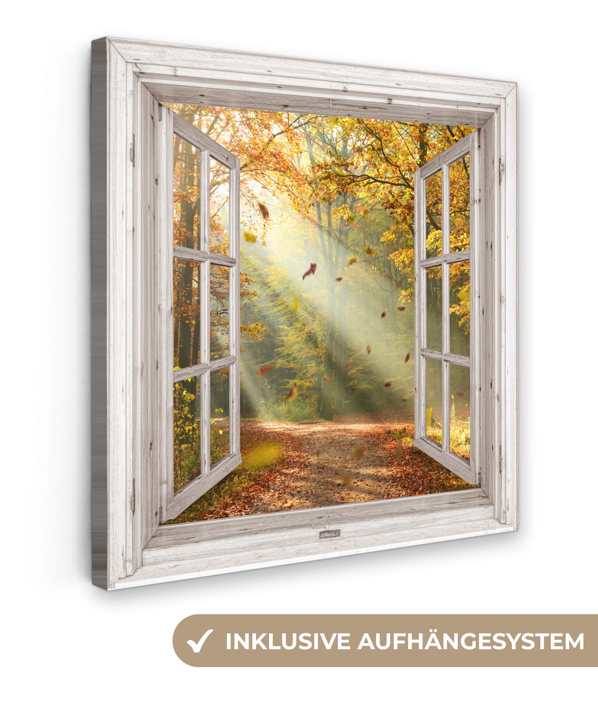 OneMillionCanvasses® Leinwandbild Wald - Bäume - Herbst - Sonne - Herbstblä günstig online kaufen