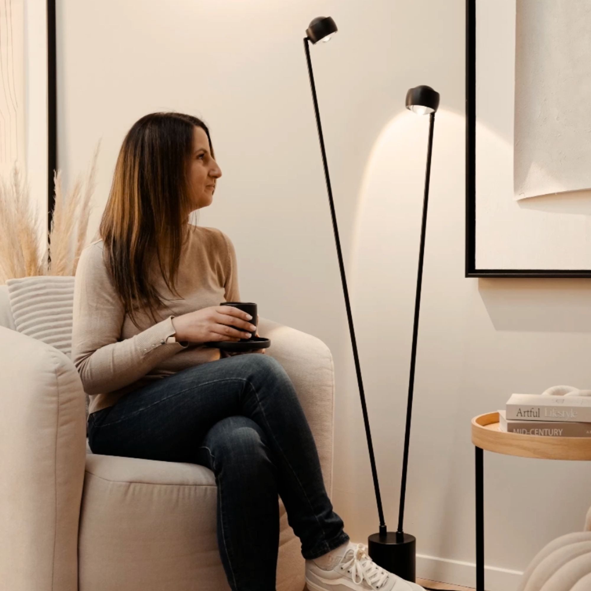 s.luce Stehlampe s.luce Beam LED Stehleuchte 2-flammig 145cm Schwarz, Warmweiß