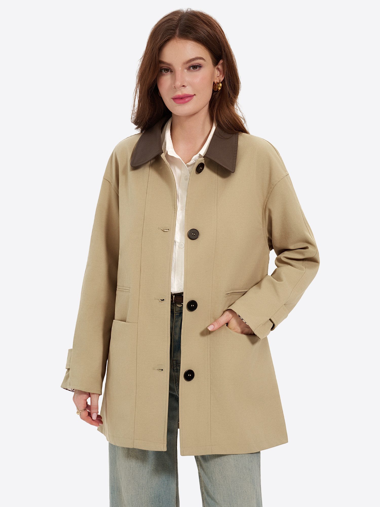 Imily Bela Hemdjacke Damen Übergangsjacke mit Kontrastkragen (Packung, 1-St., 1per-Pack) mit Knöpfe
