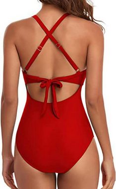 B.X Badekleid Damen einteiliger Badean mit Ausschnitten Wickel-Bademode hoher Taille Bauchkontrolle Ausschnitt, Wickel- und Raffhalter Badekleid Monokini