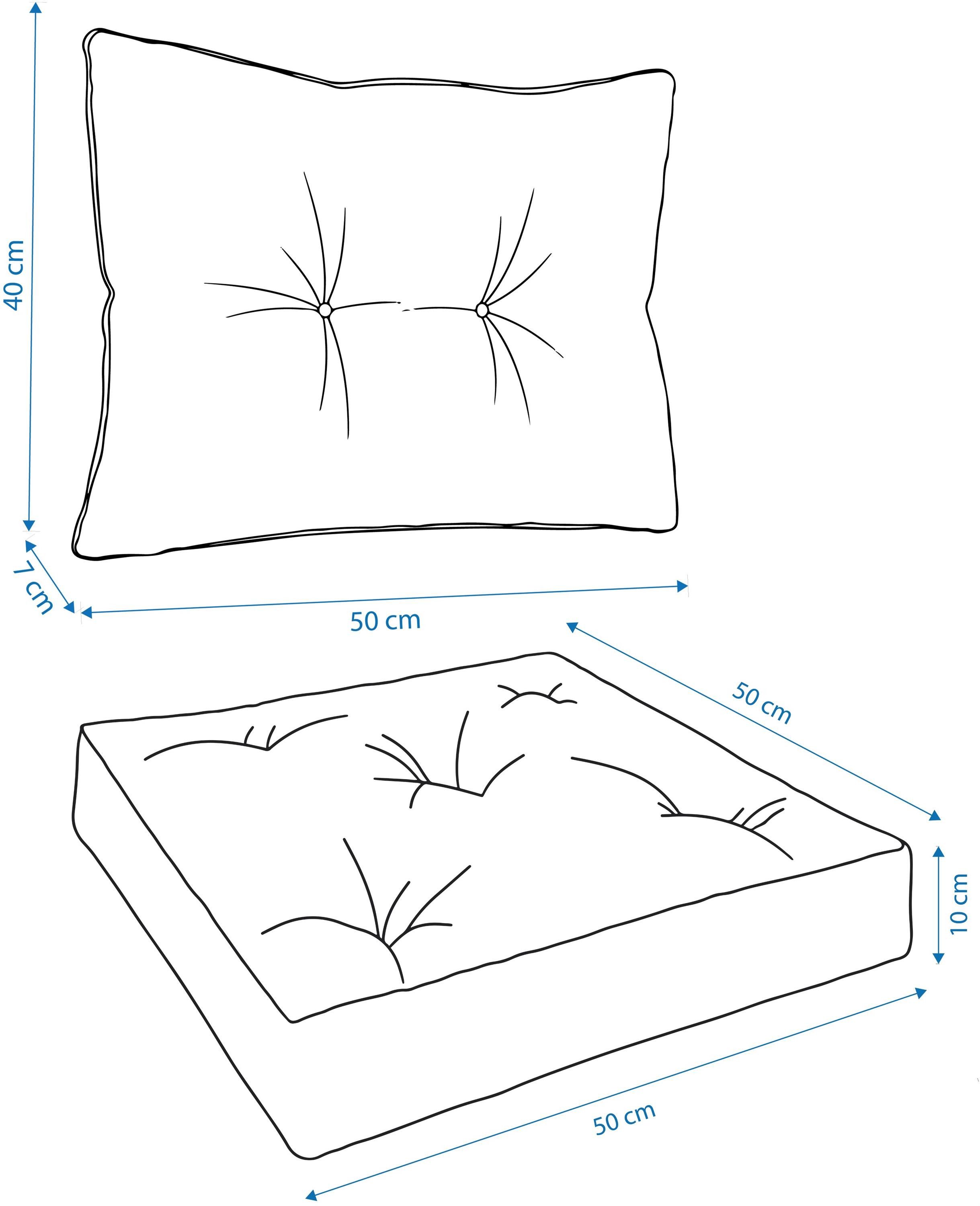 Aspero Sitzauflage Set Stuhl- und Rückenkissen 50x50 cm & 50x40 cm, Gepolsterte Outdoor Kissen Set mit Steppung