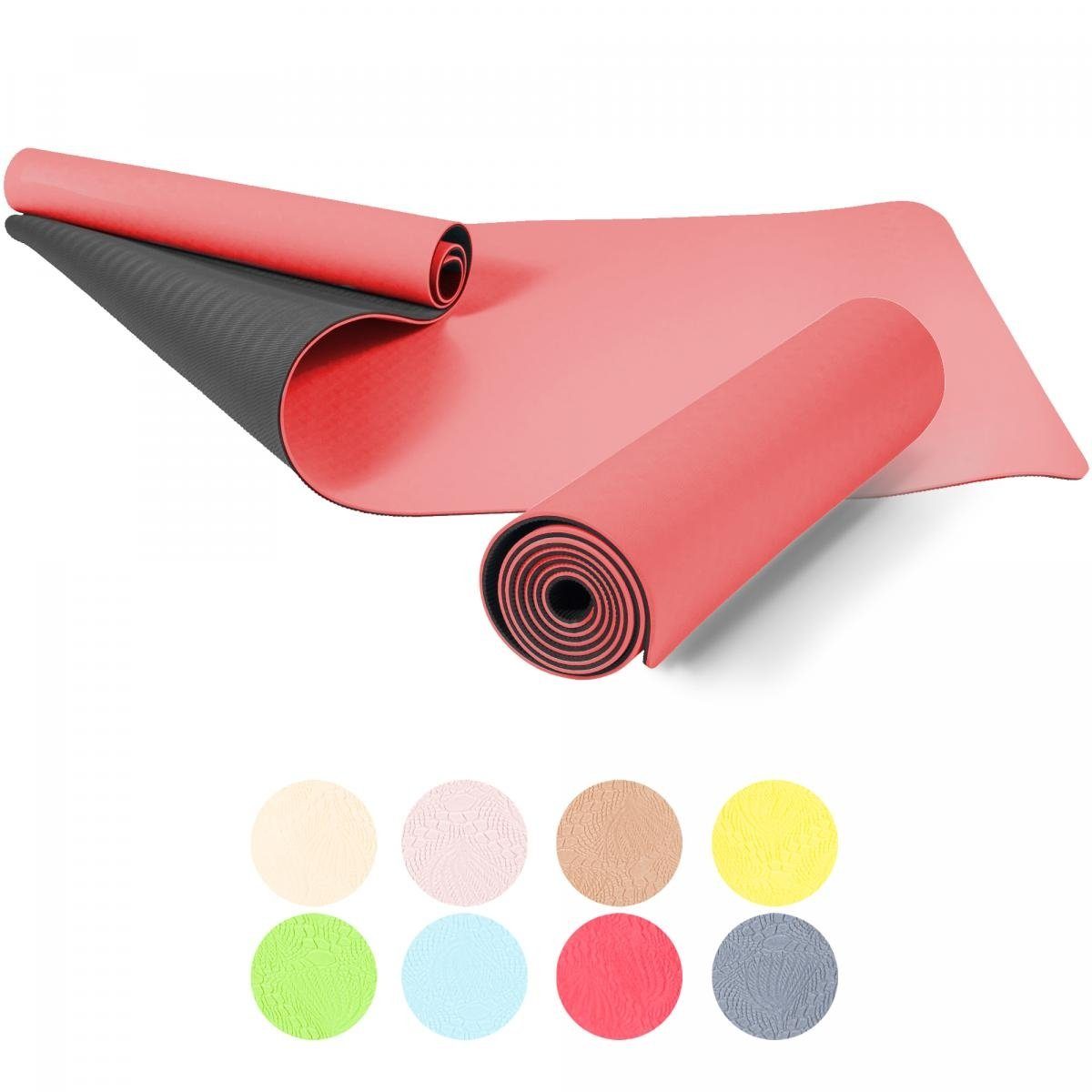 GORILLA SPORTS Yogamatte 180 x 60 x 0,6 cm, Rutschfest und Hautfreundlich, aus TPE, Farbwahl