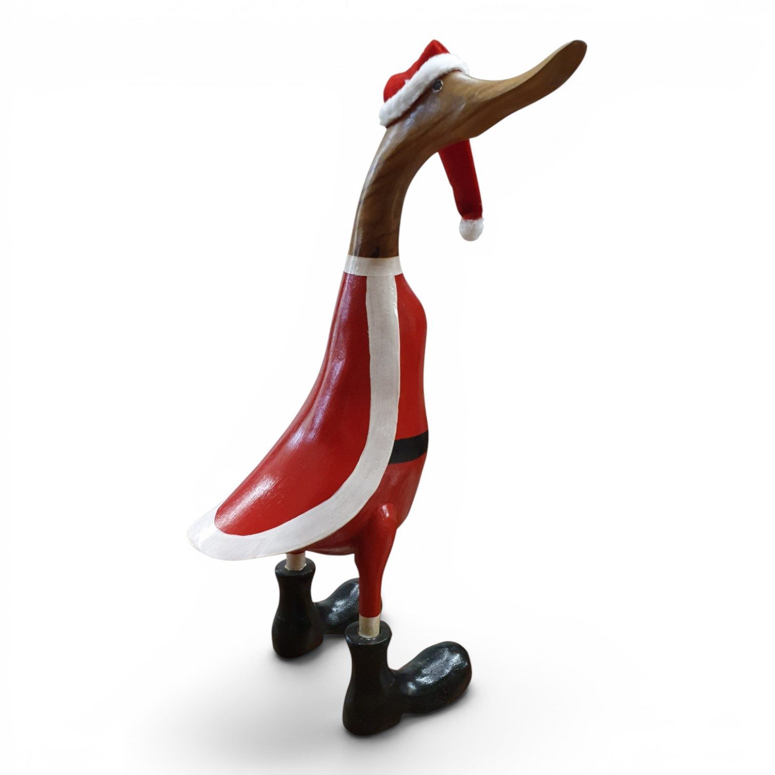 Kinaree Dekofigur Holzente Weihnachtsmann handbemalt Indonesien Bambus Holz Ente Santa, Naturprodukt, Handgefertigt, Geschenkidee, Weihnachten – Bild 3 von 4