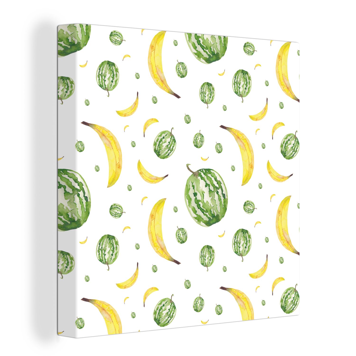 OneMillionCanvasses® Leinwandbild Wassermelonen - Bananen - Schablonen, (1 St), Leinwand Bilder für Wohnzimmer Schlafzimmer