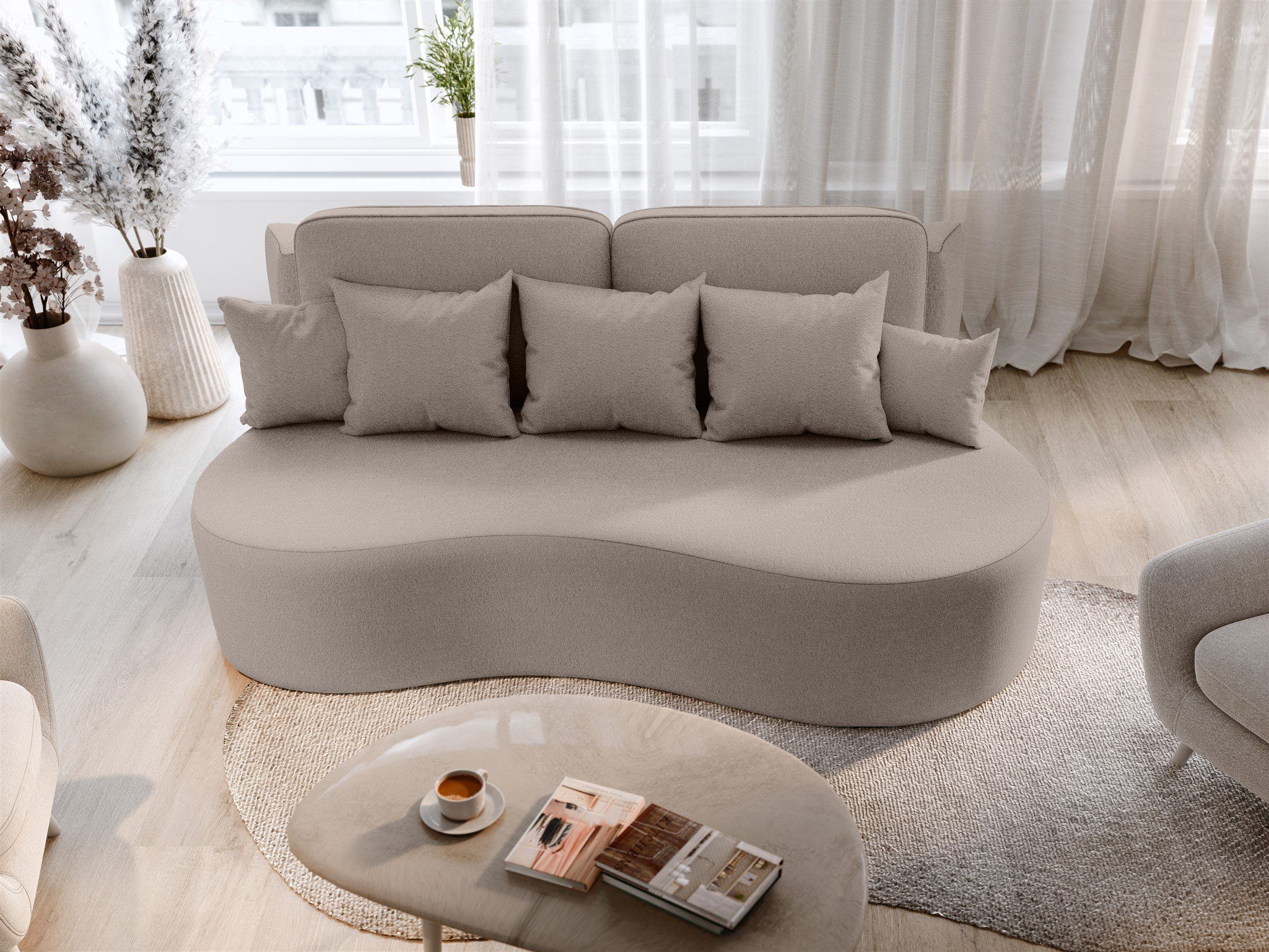 Fun Möbel Schlafsofa Designersofa Sofa oder in Beige Schlaffunktion mit Couchhocker BIONA inkl. mit Stoff Bettkasten, ohne Doha