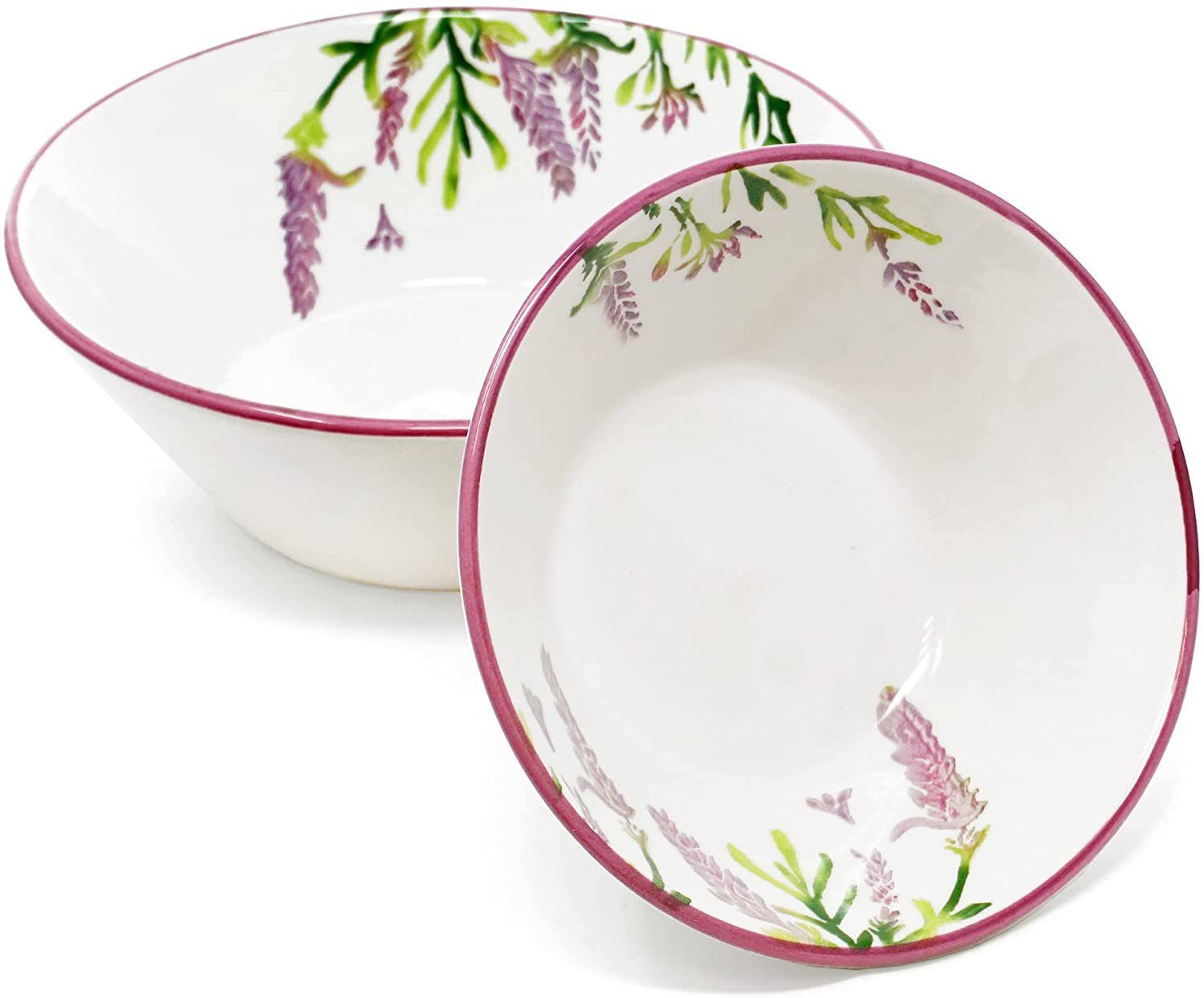 Lashuma Servierschüssel Lavendel, Keramik, (Set, 2-tlg), Geschirrset mit Motiv, 1x Müslischale Ø 18,5 cm - 1x Schüssel Ø 23,5 cm