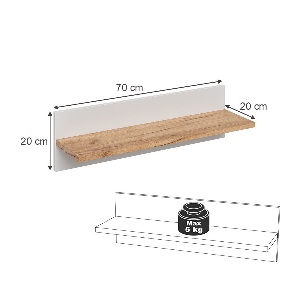 VitaliSpa® Wandregal Malia, Weiß/Artisan, 70 x 20 cm, 1-tlg. günstig online kaufen